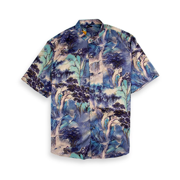 YEKD Silk Vintage Shirt - Blue Waterfall Print