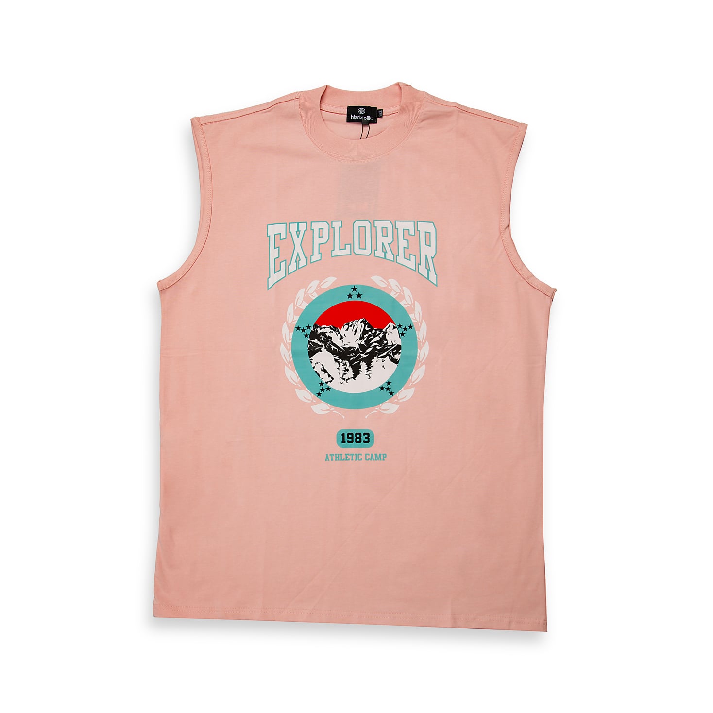 This is a relaxed-fit, sleeveless t-shirt (or tank top) featuring a vintage-inspired graphic print.