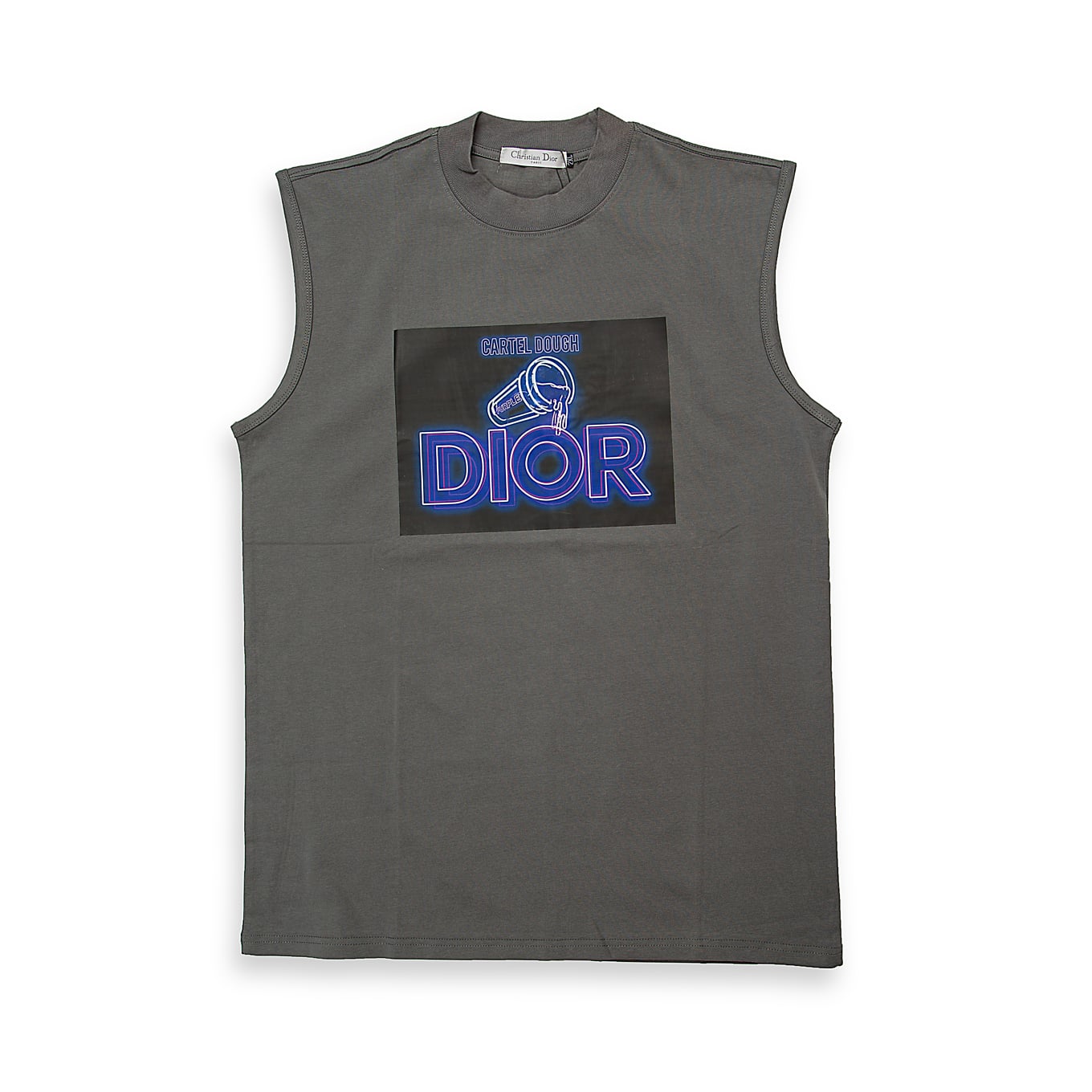 This is a relaxed-fit, heavyweight sleeveless t-shirt or tank top with a striking, modern graphic print on the chest.