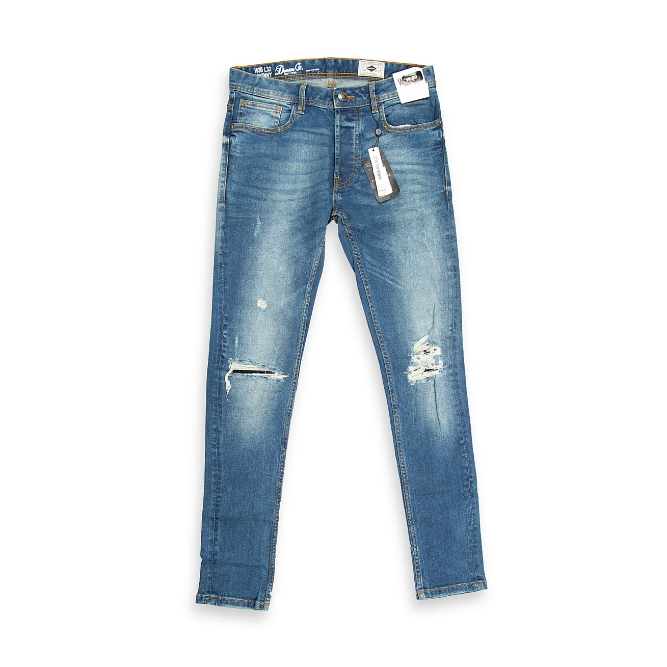 "Light Blue Distressed Slim Fit Jeans – Trendy Ripped Denim for Modern Streetwear"