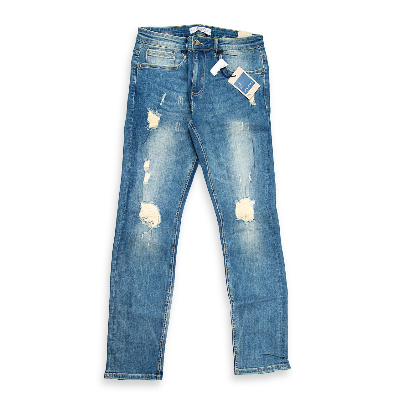 These are contemporary slim-fit jeans featuring a mid-rise waist and a tapered leg for a modern silhouette.