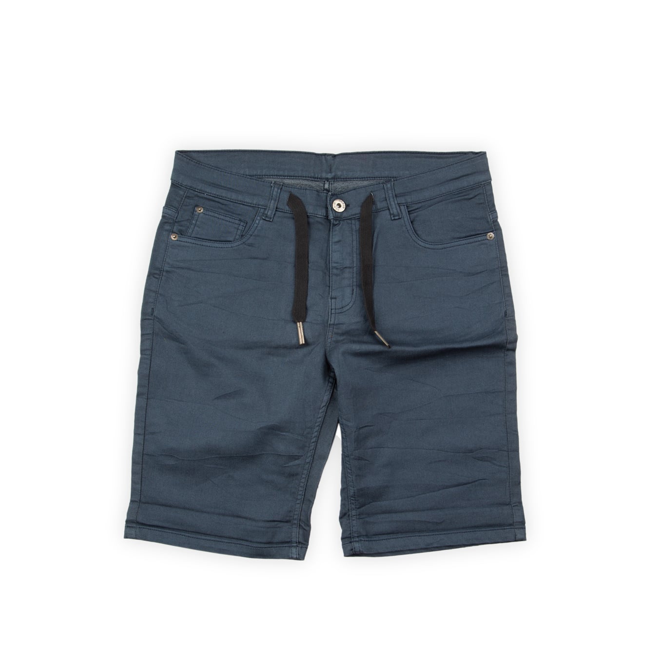 These versatile shorts offer a blend of casual style and tailored comfort. They are made from a solid, uniform dark blue/grey fabric likely a washed cotton or chino material, possibly denim-like but non-traditional denim texture.