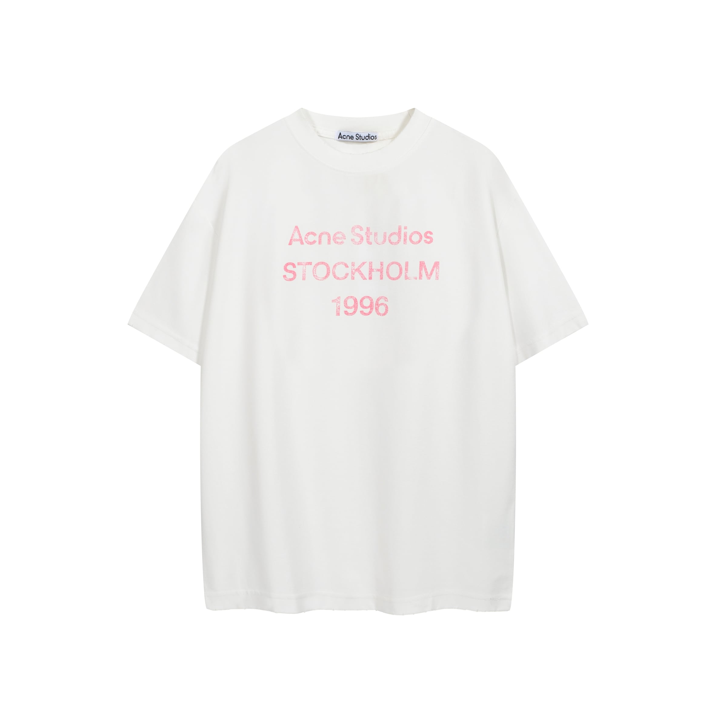Acne Studios 1996 Logo T-Shirt - White, Pink Print, Unisex Fit
