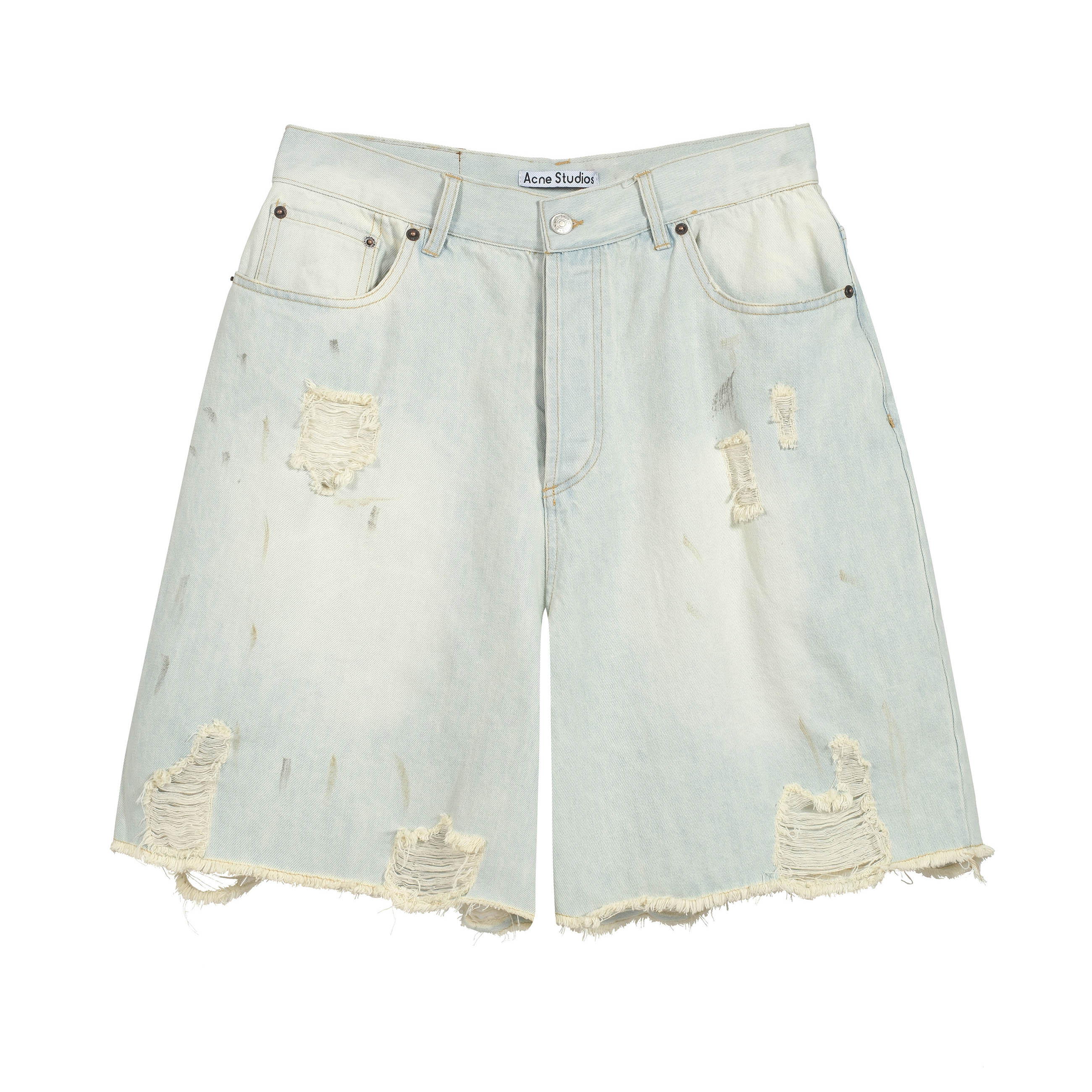 Acne Studios Bleach Wash Distressed Raw Hem Denim Shorts
