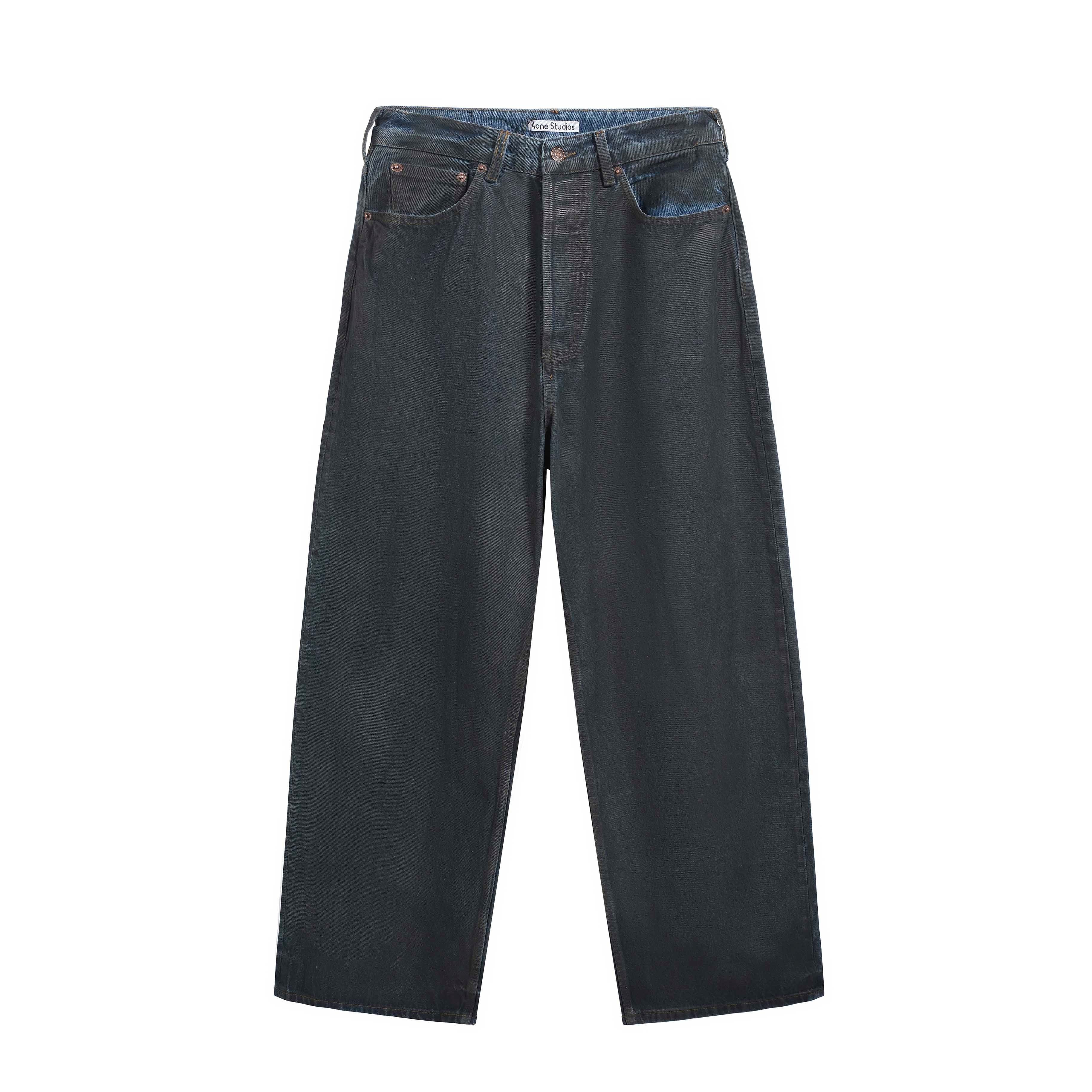 Acne Studios Loose Fit Waxed Black Denim Jeans, 11918 - Deep Black/Dark Grey