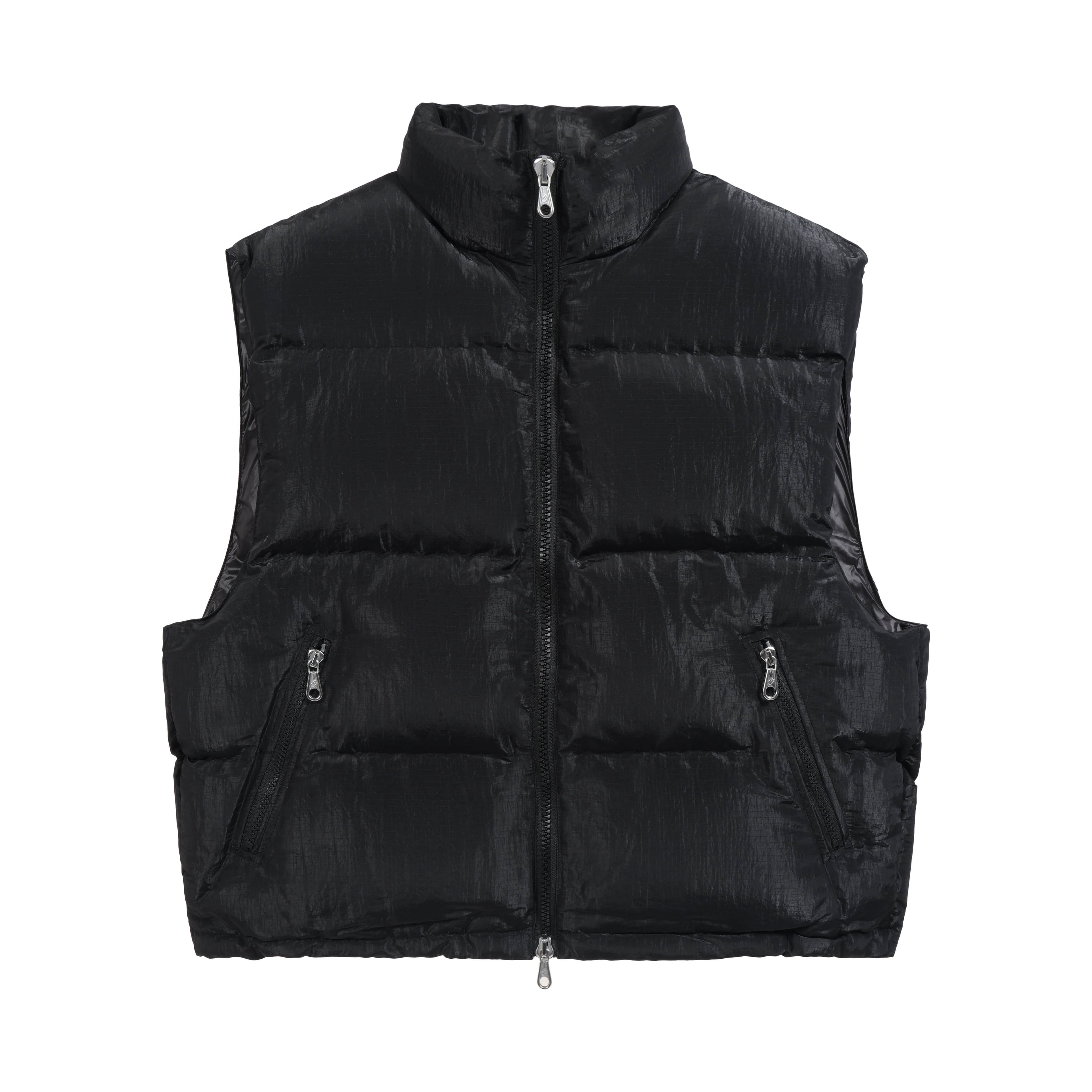 Black Shiny Cropped Puffer Vest - Cole Buxton Down Gilet