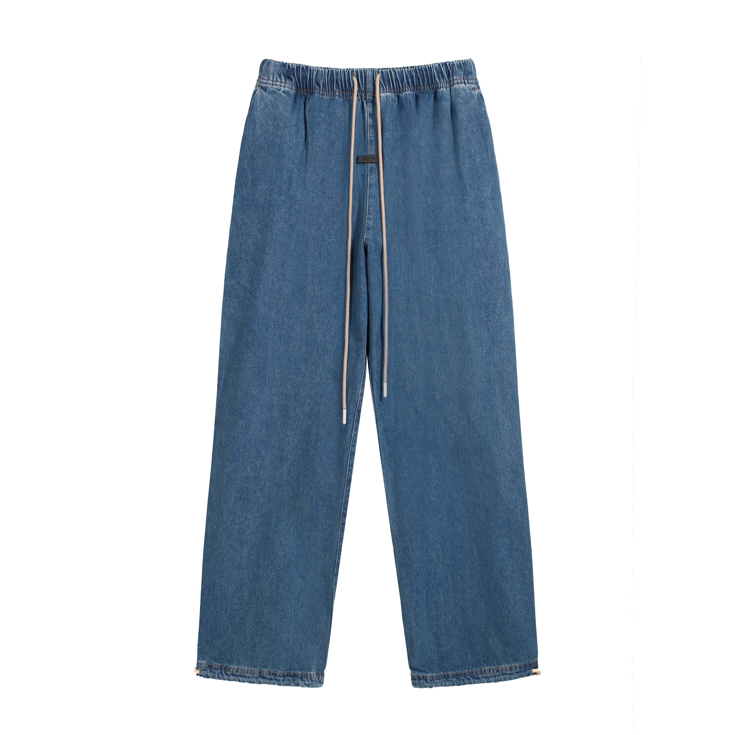 Essentials Wide-Leg Denim Drawstring Pants - FOG Streetwea