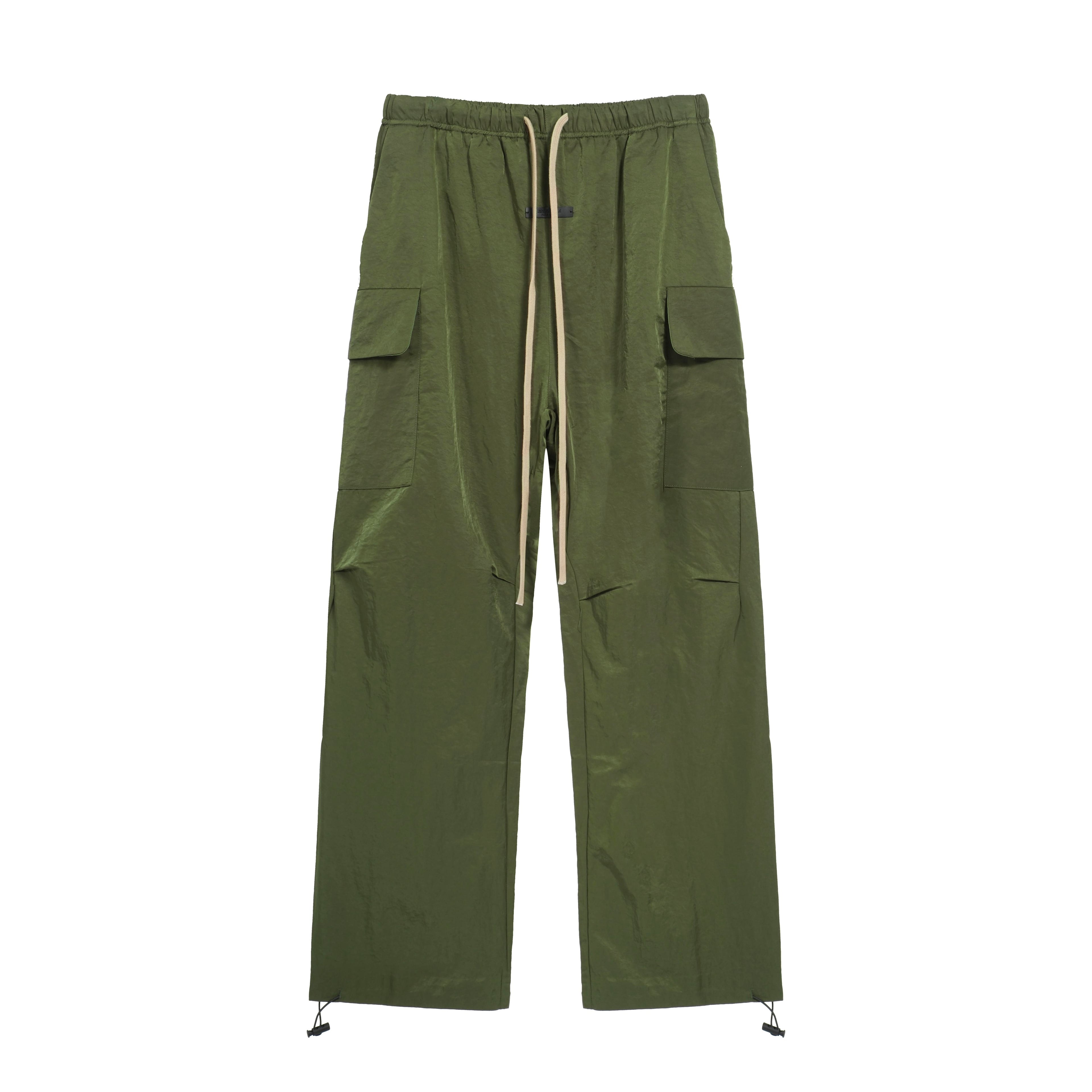 Essentials Olive Nylon Wide-Leg Cargo Pants - FOG Utility