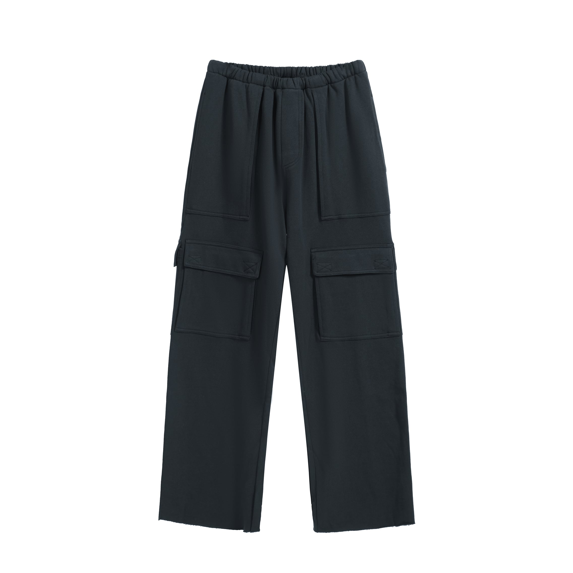 GREG ROSS Wide-Leg Black Fleece Cargo Sweatpants