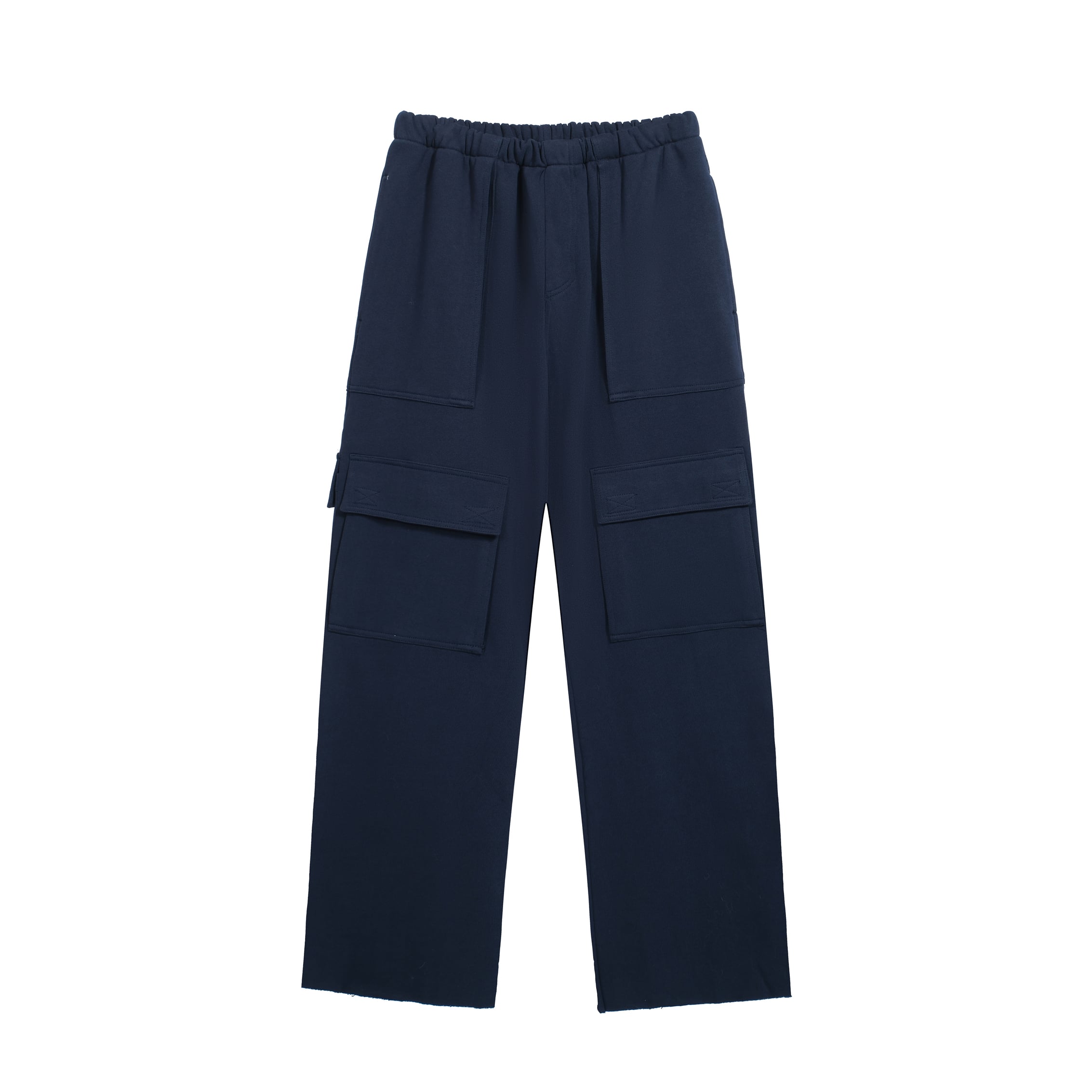 GREG ROSS Wide-Leg Navy Fleece Cargo Sweatpants