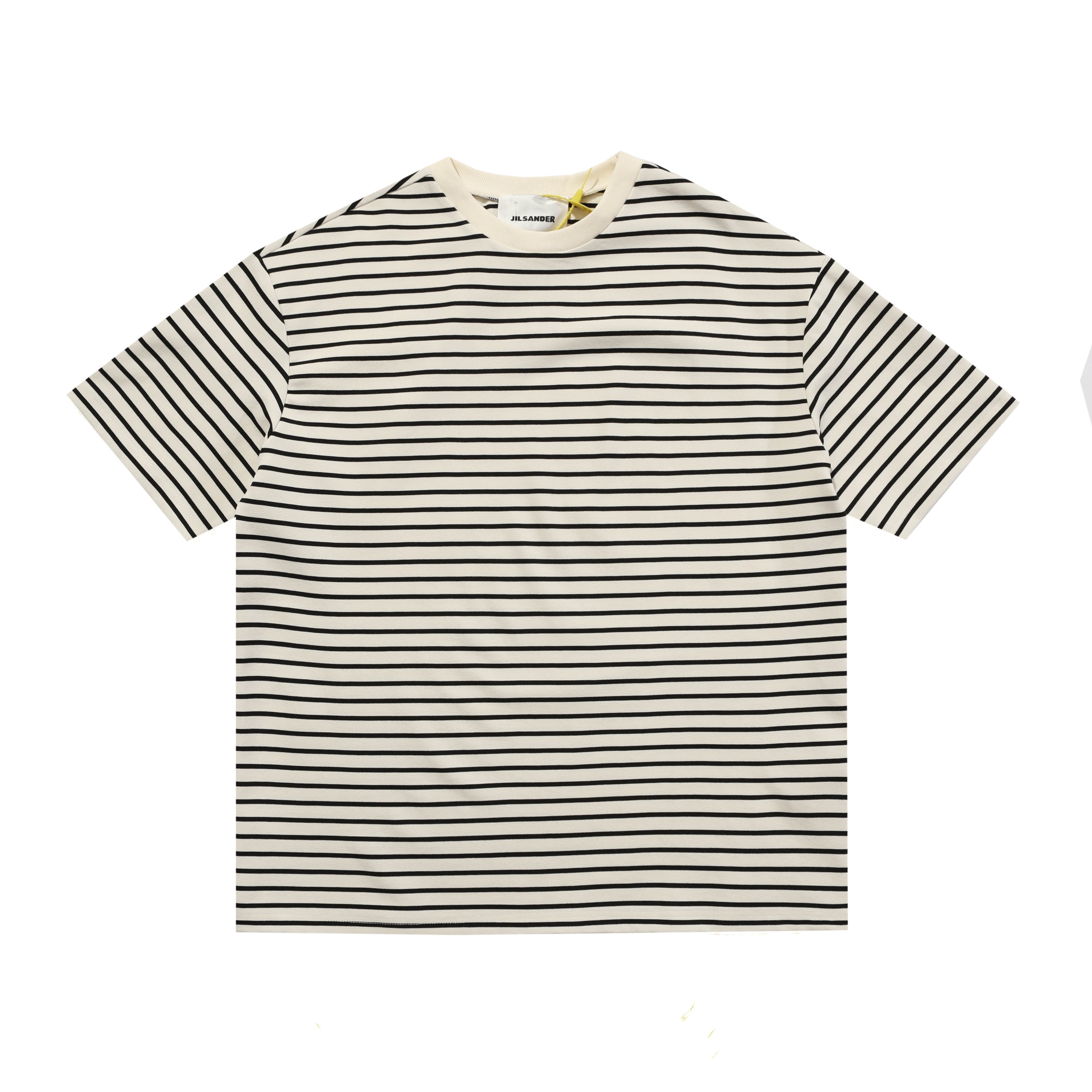 Jil Sander Striped Cotton T-Shirt - Breton Stripe Logo Tee