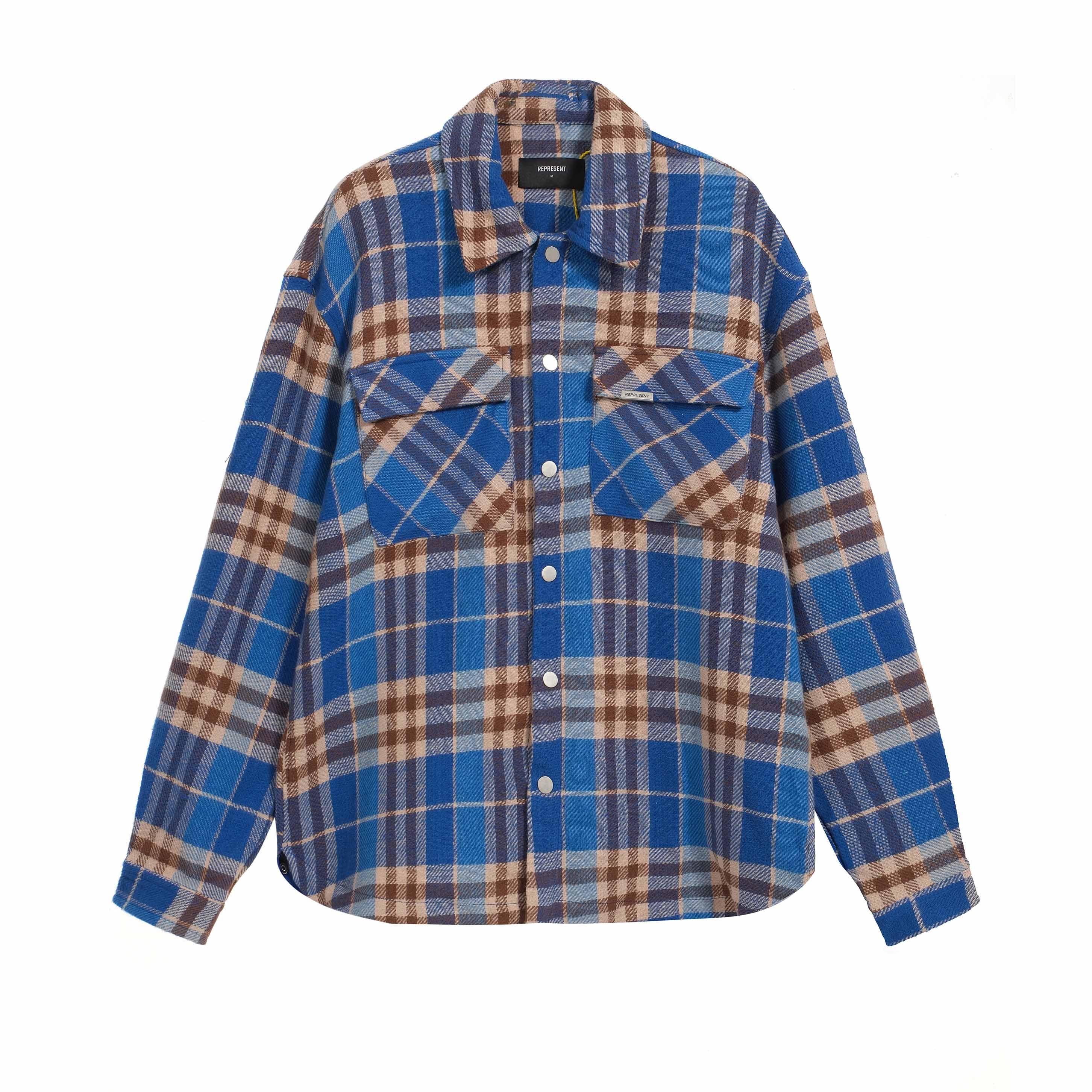 Represent Blue Check Flannel Shirt Oversized Distressed Fit