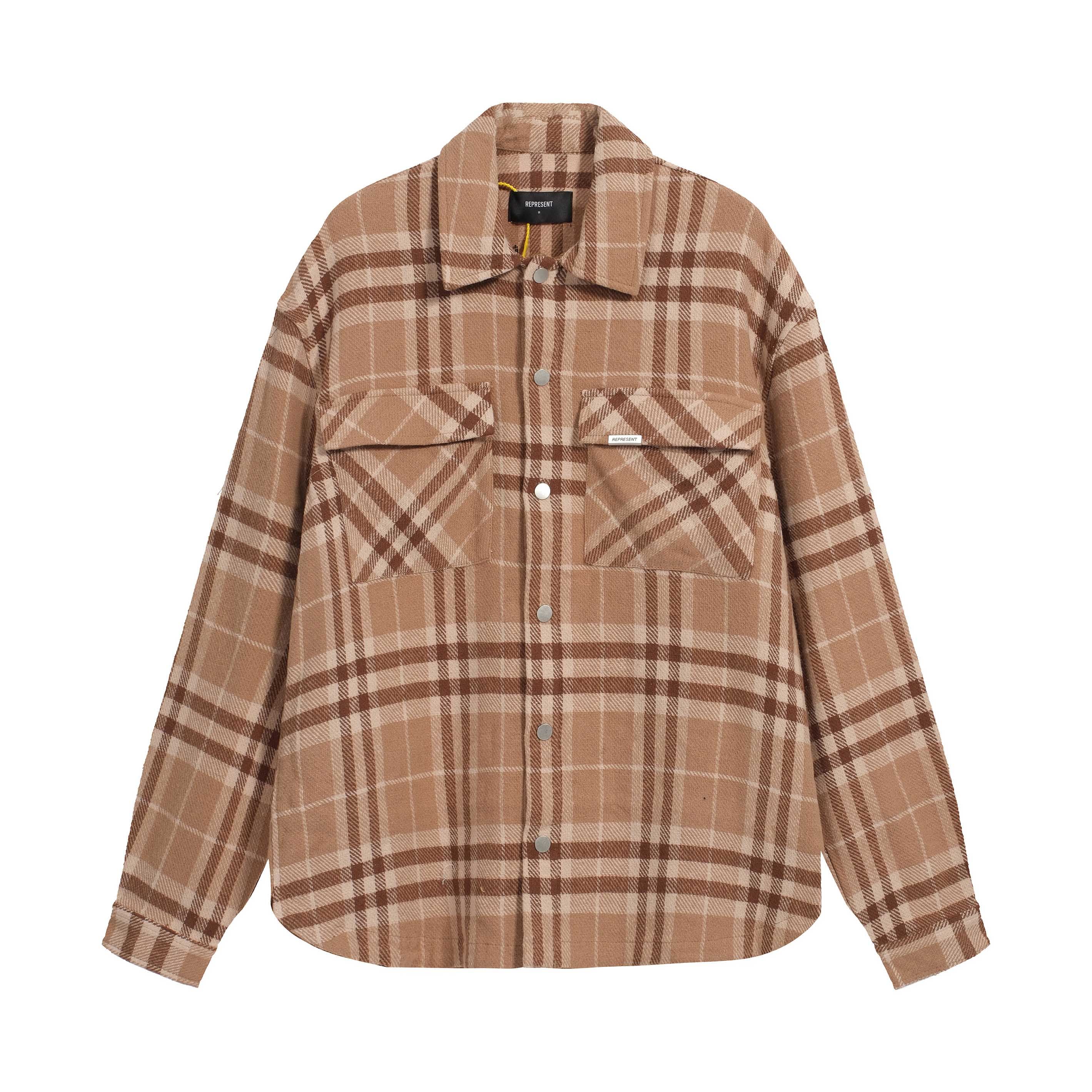 Represent Brown Plaid Flannel Shirt Oversized Fit Check Shirt