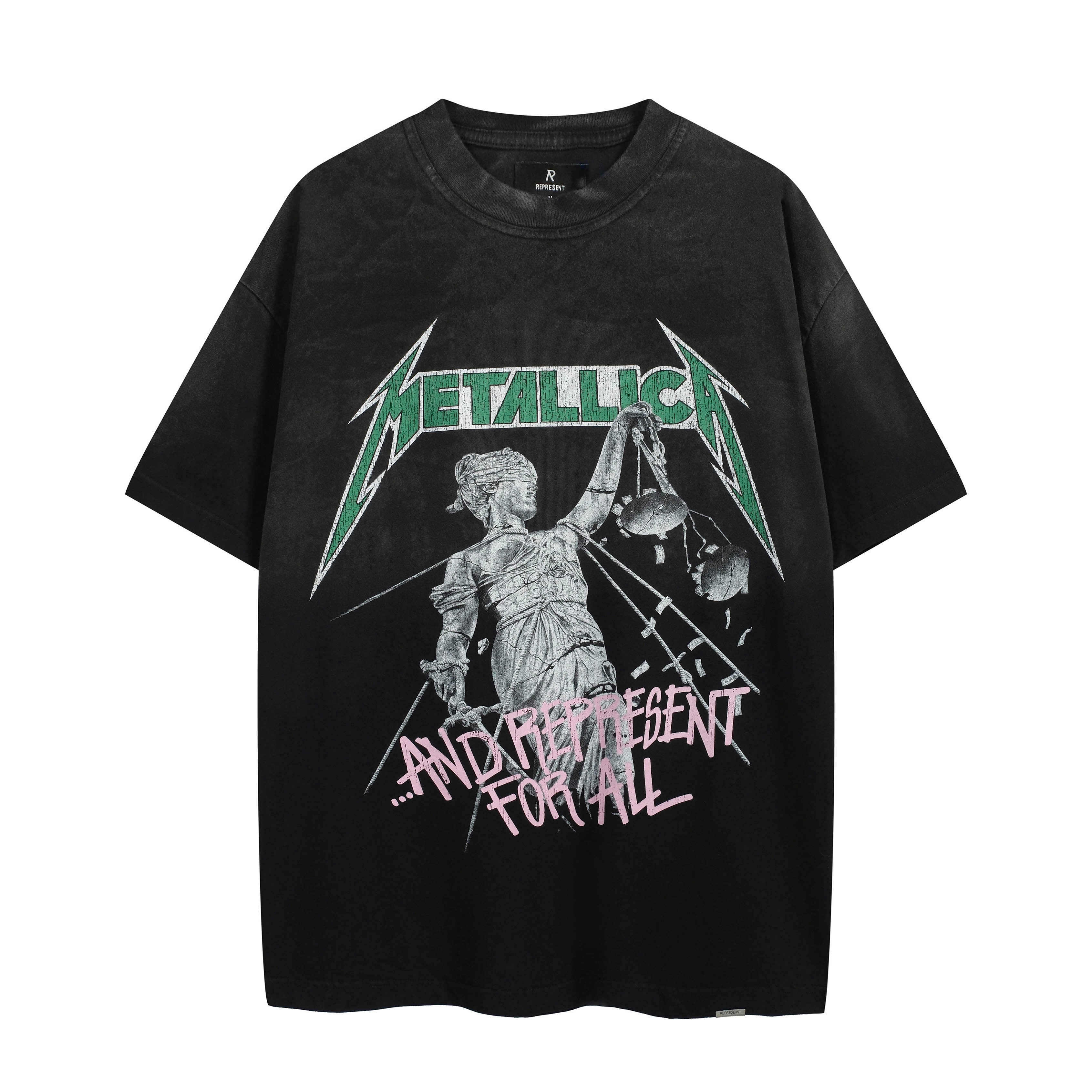 Represent Retro Graphic T-Shirt - Washed Black Oversized