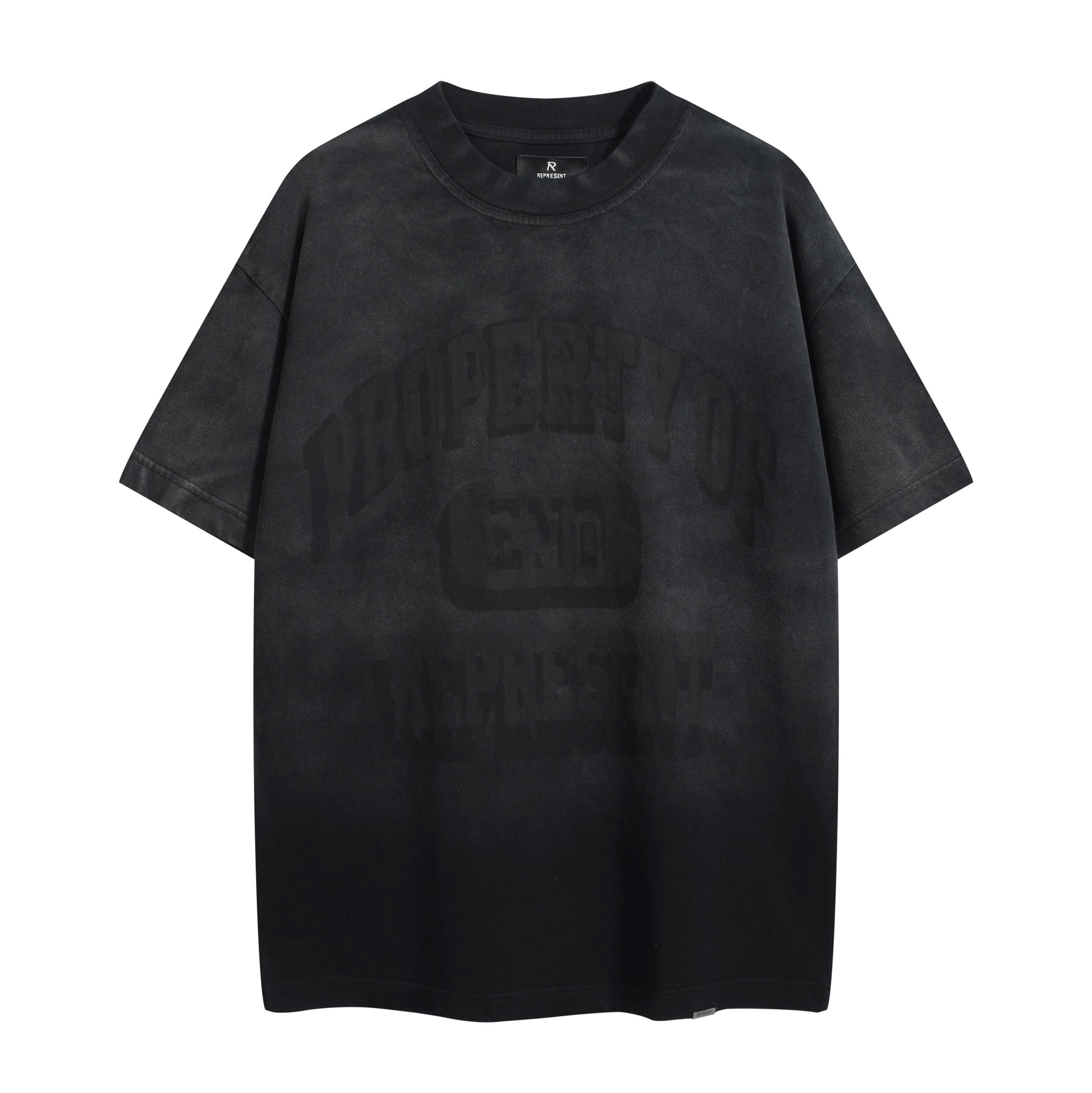 END. x Represent 'Property Of' Stained Black T-Shirt