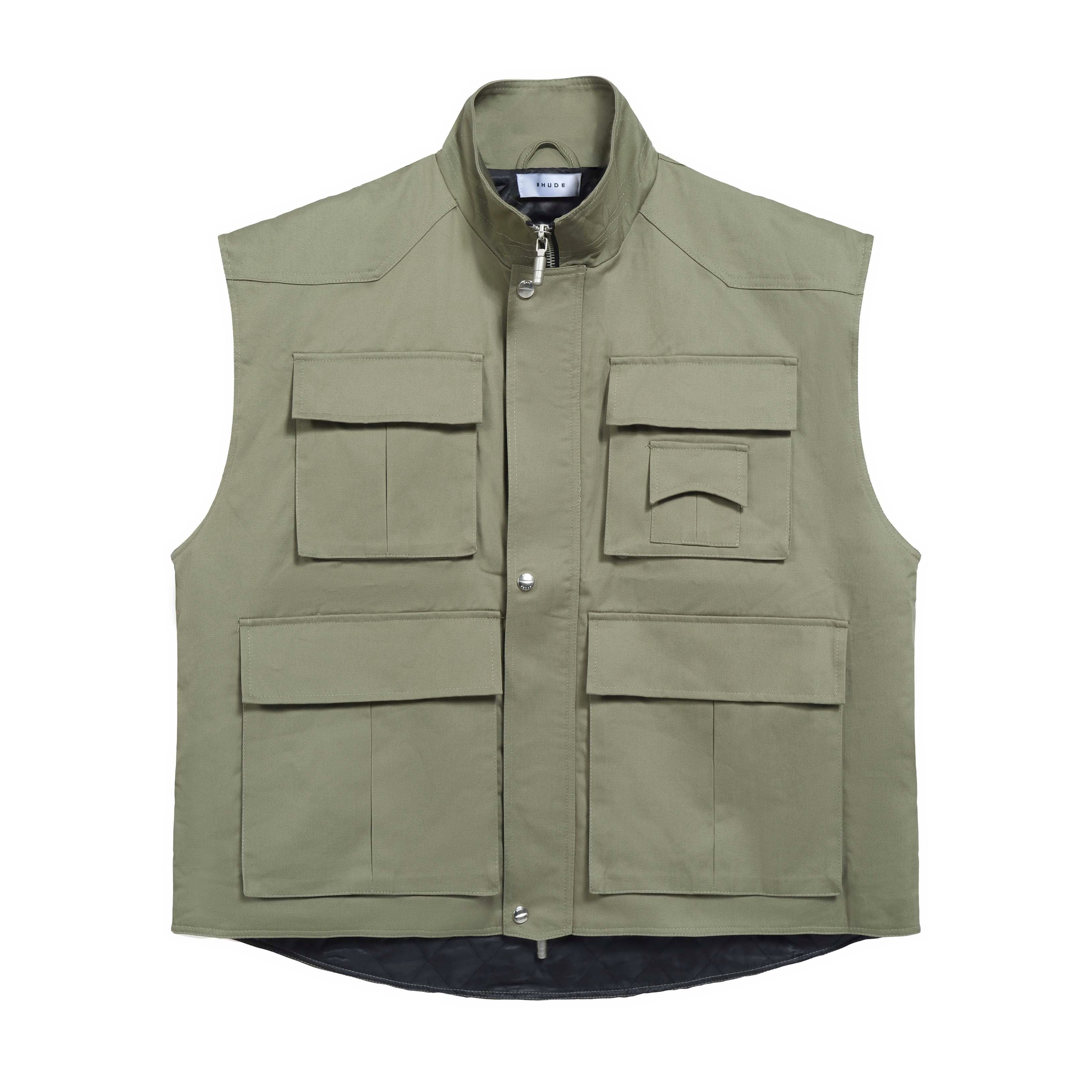 Rhude Khaki Tactical Cargo Vest Luxury Utility Outerwear
