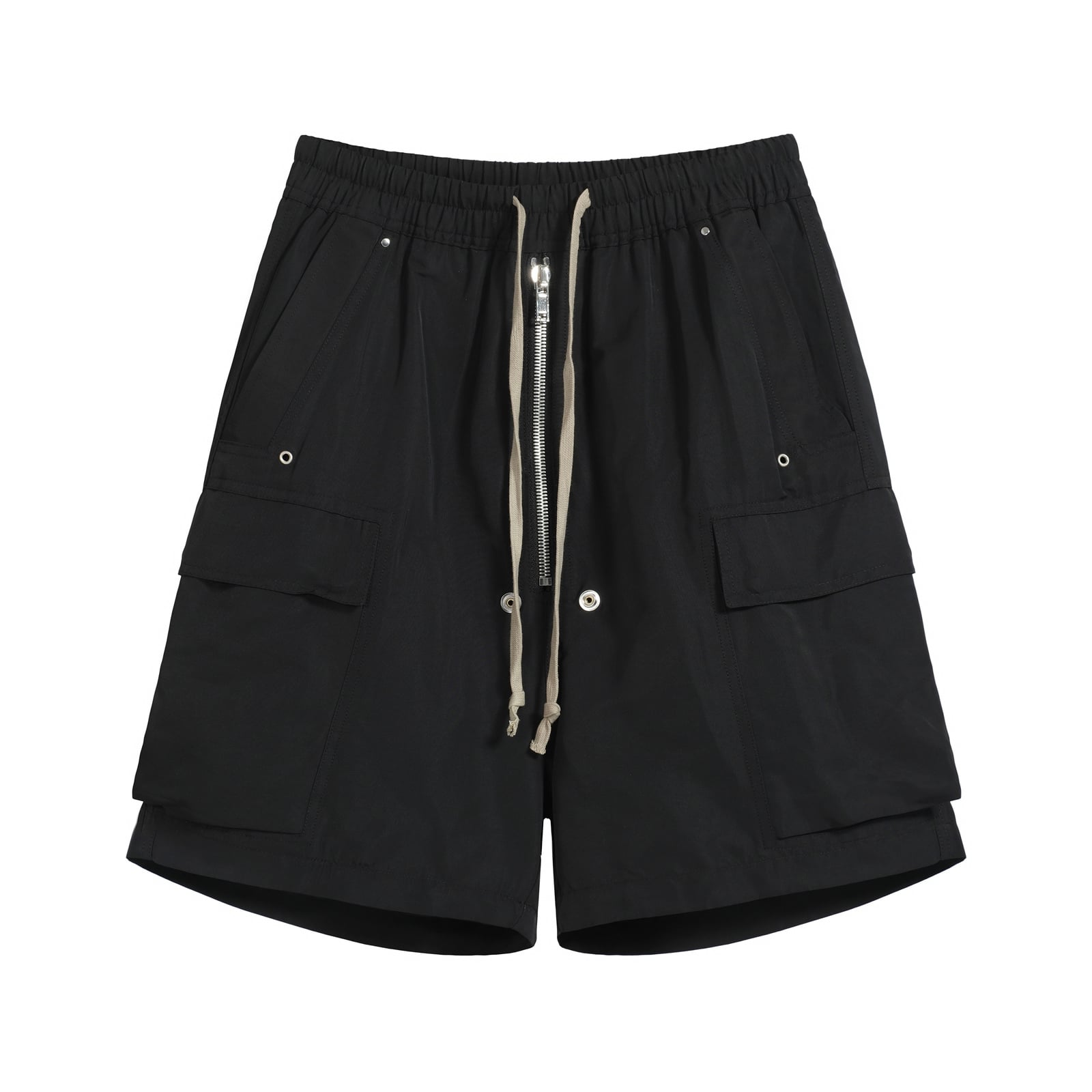 Rick Owens Black Drawstring Cargo Shorts - Luxury Darkwear