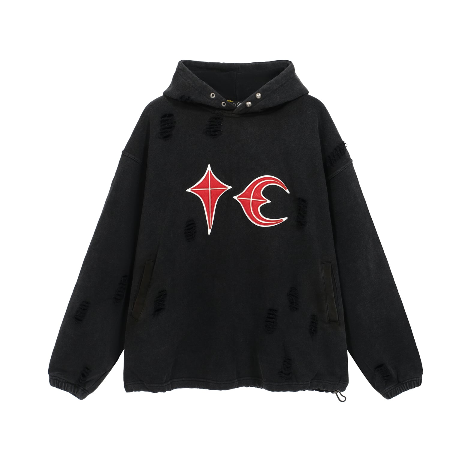 THUG CLUB Black Distressed Oversized Patch Hoodie