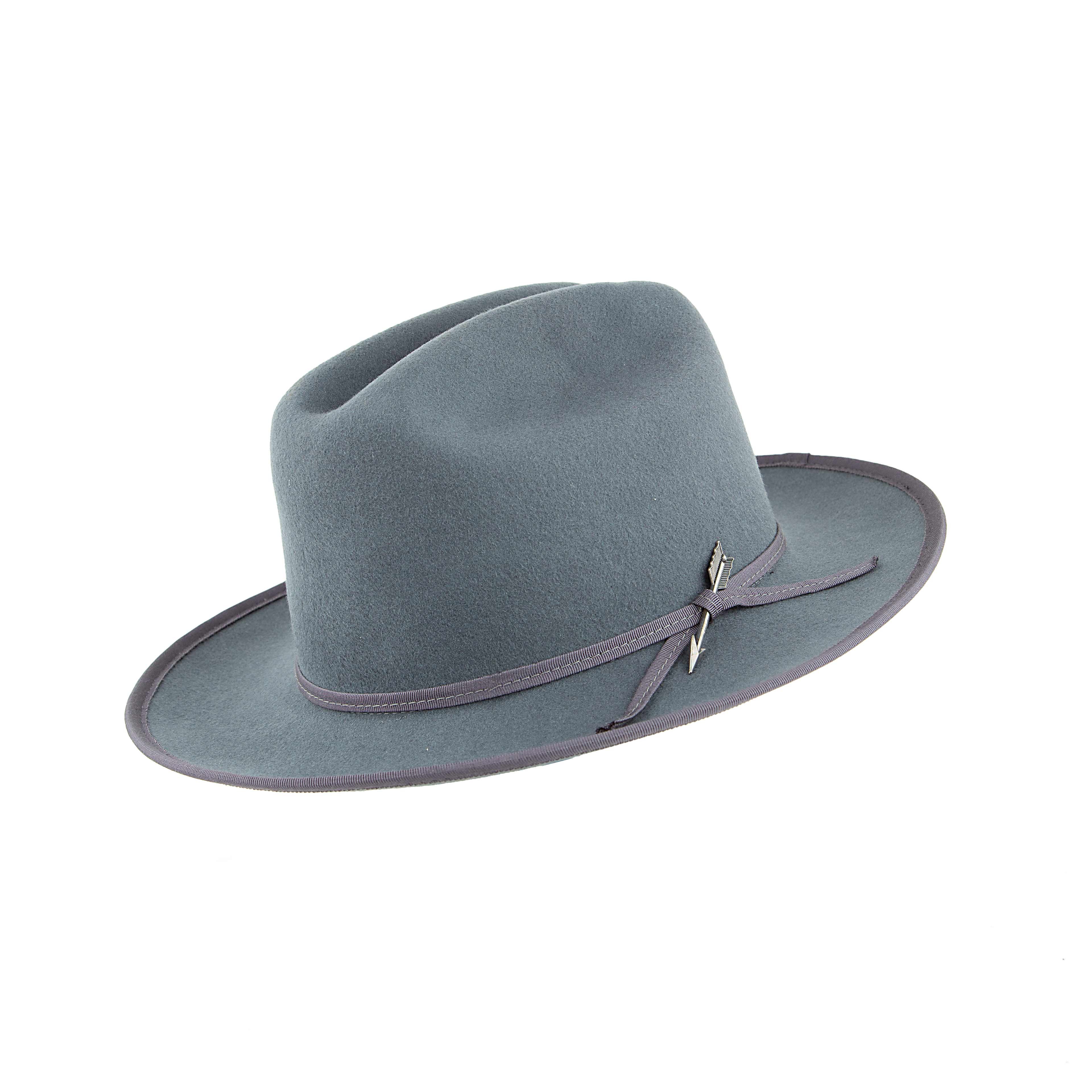 Charcoal Wool Fedora Hat with Navy Geometric Woven Band