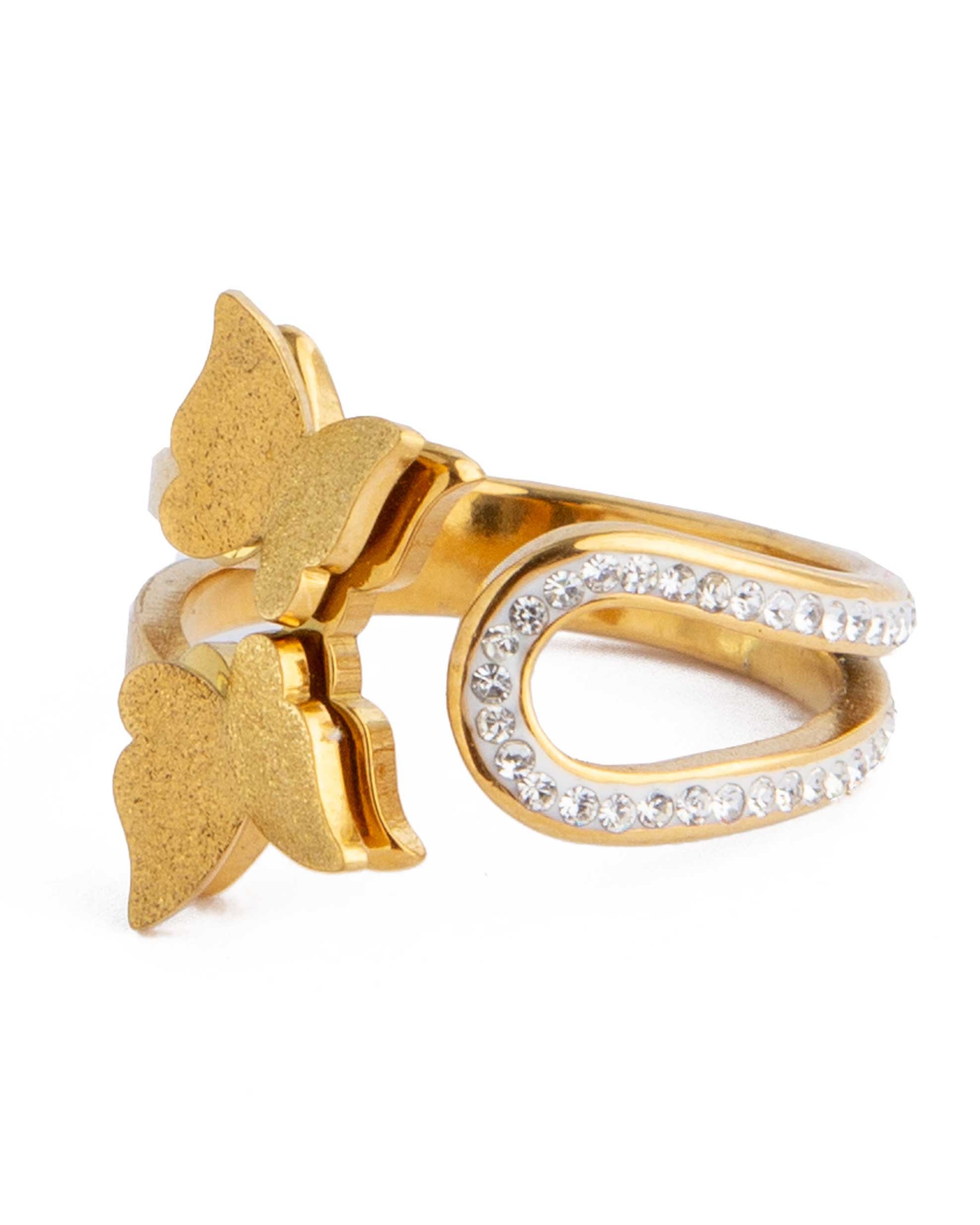 Butterfly Crystal Open Wrap Ring, Gold Statement Jewelry
