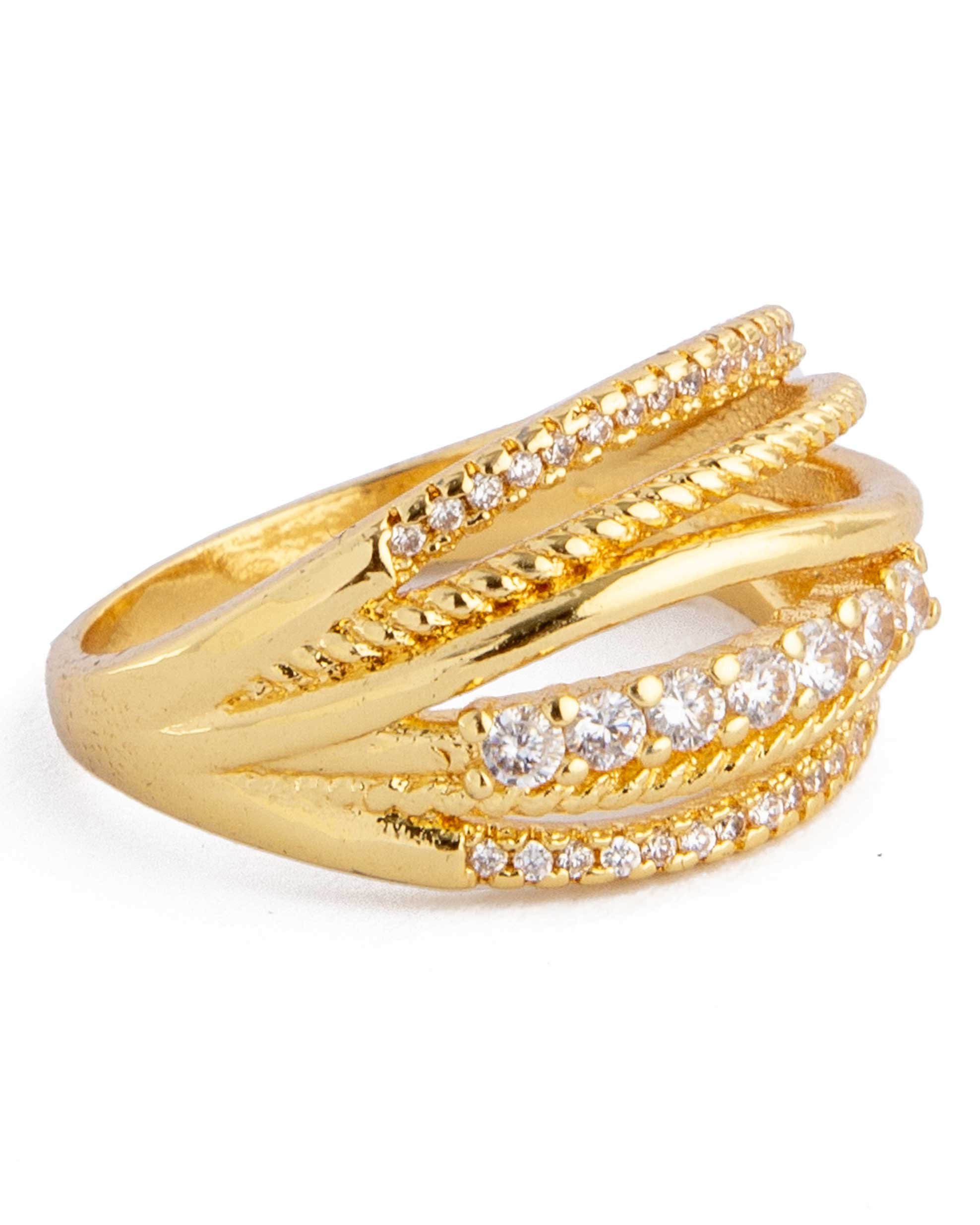 Golden Crystal Intertwined Ring, Layered Statement Jewelry