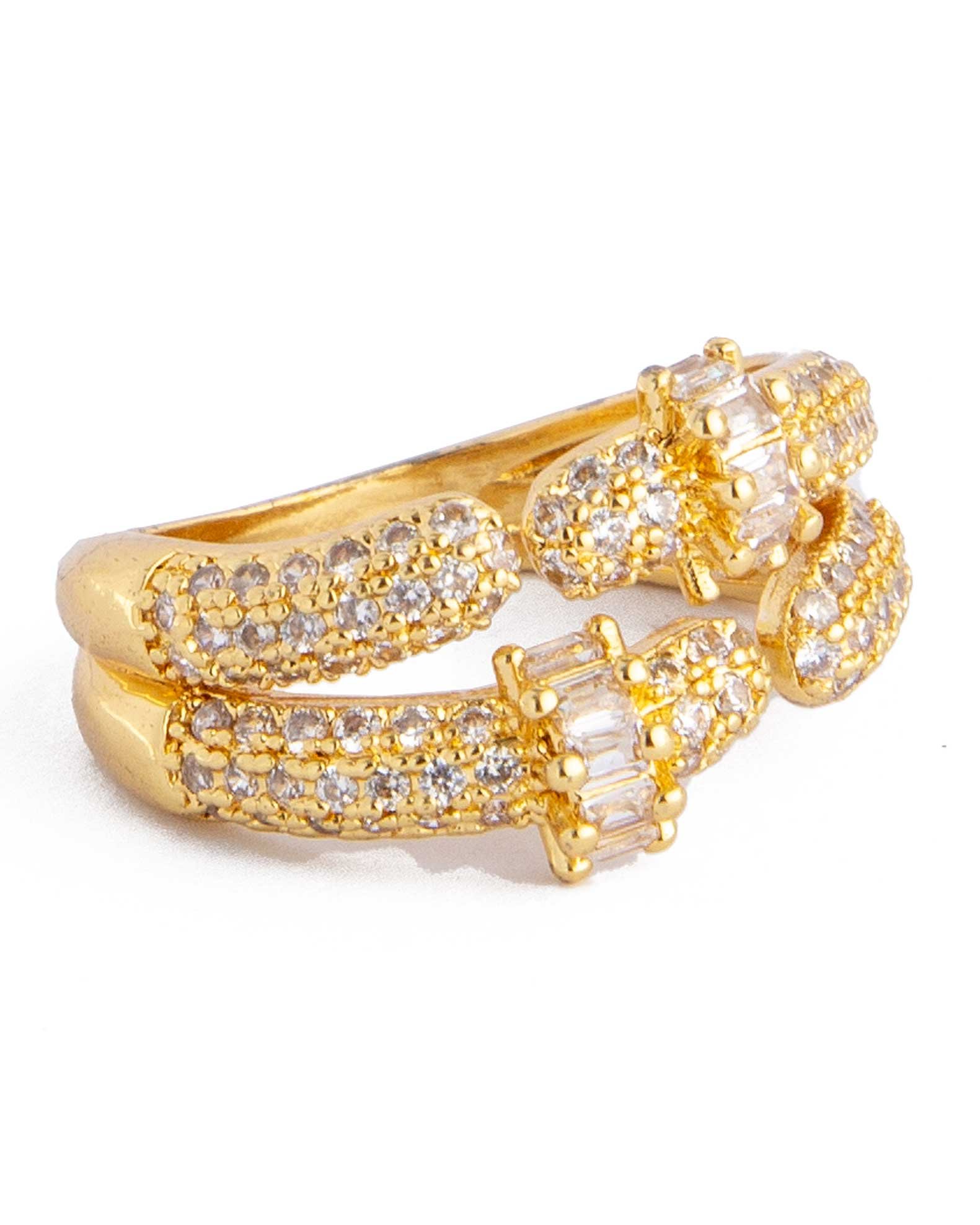 Golden Crystal Knot Ring, Open Wrap Statement Jewelry
