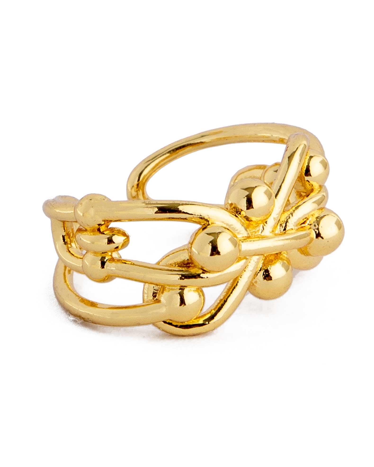 Golden Linked Ball Ring, Open Wrap Modern Jewelry