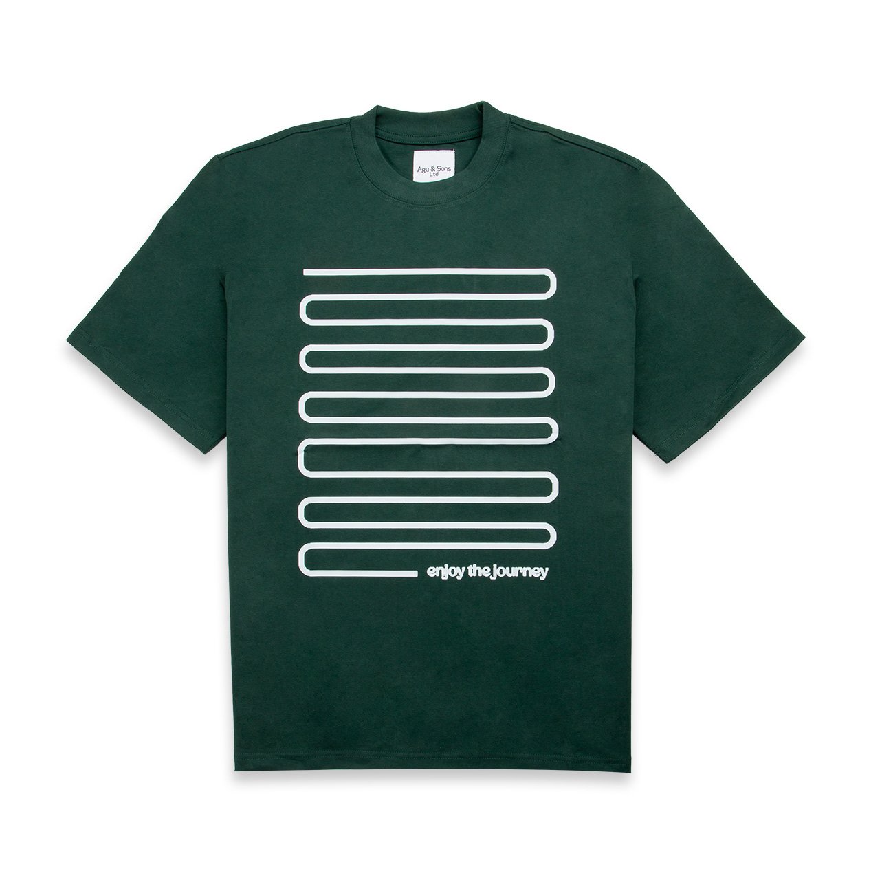 Dark green "enjoy the journey" line graphic t-shirt. Minimalist inspirational t shirt.