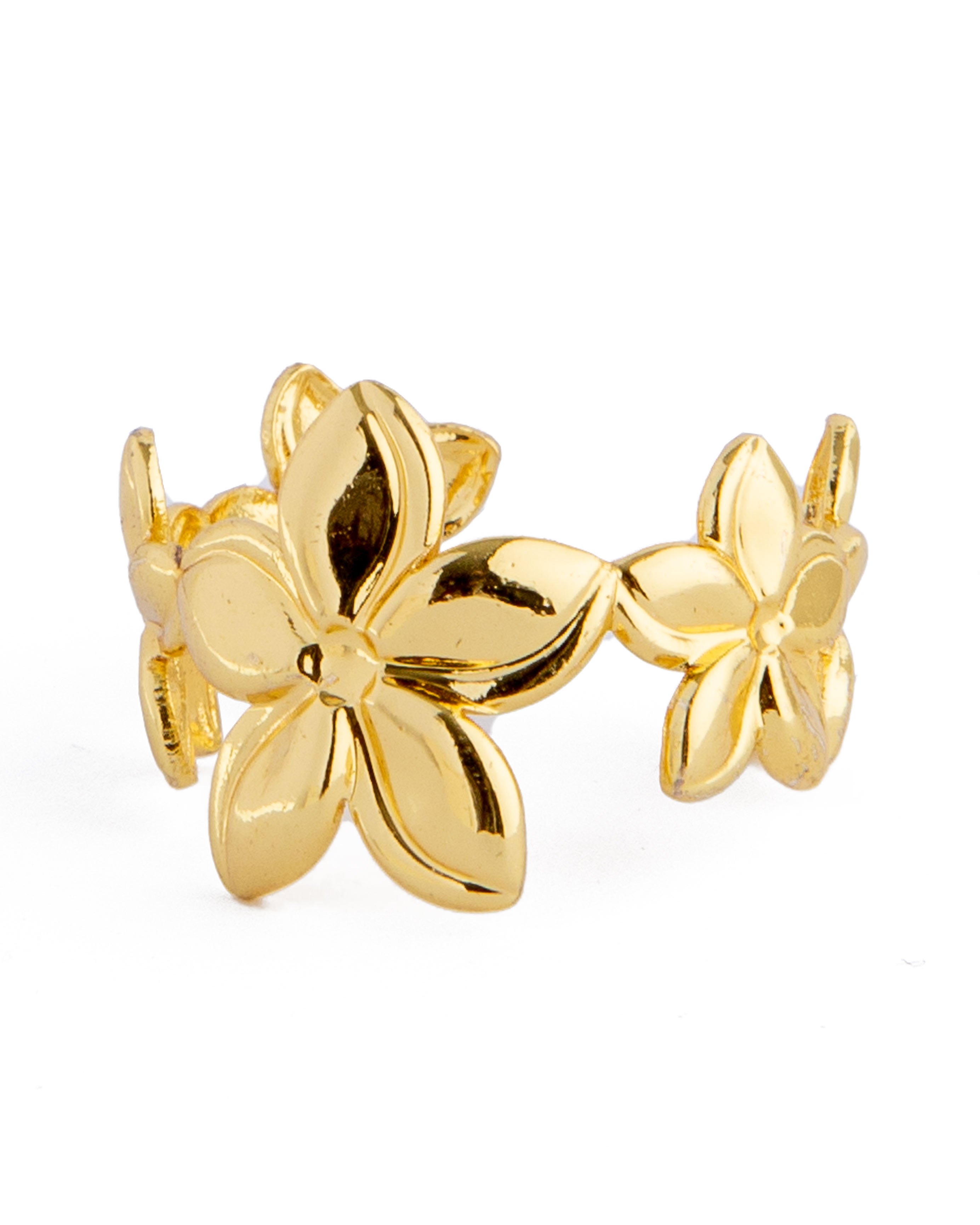 Gold floral open ring with blooming petal design