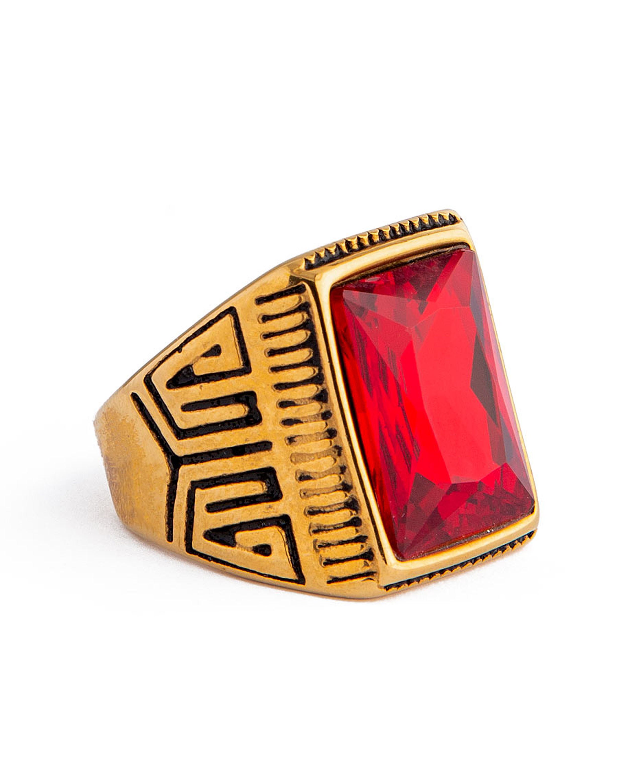  Gold Red Gem Statement Ring