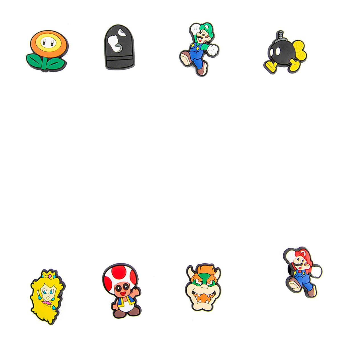 These are a collection of 8 individual Crocs Jibbitz™ charms, featuring block letters in a bold varsity style.