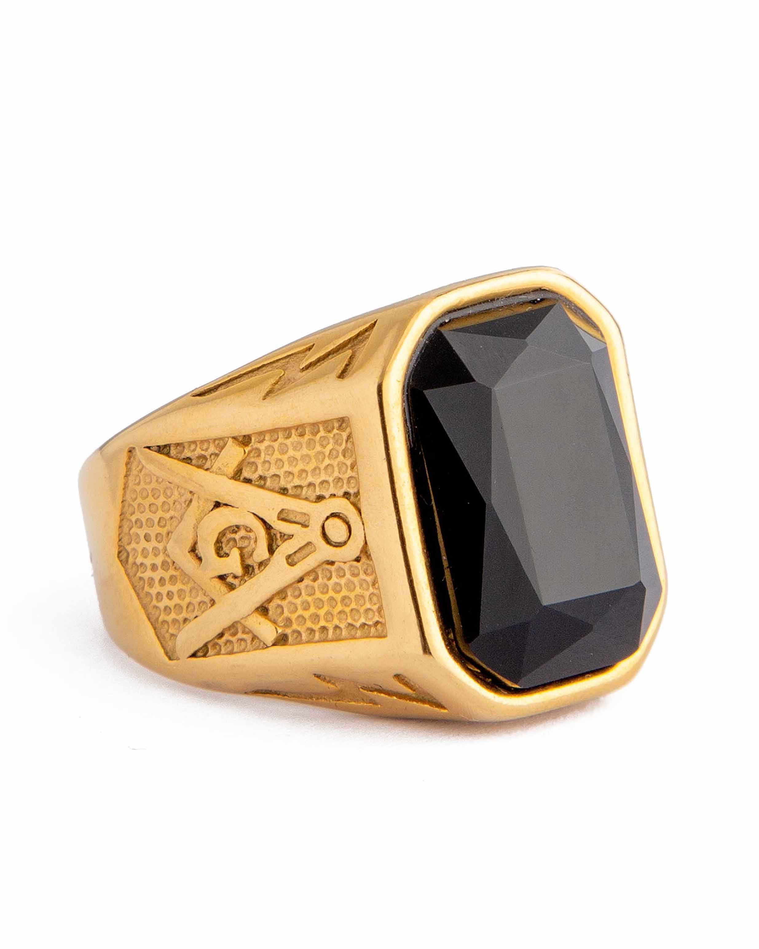 Gold Black Onyx Statement Ring