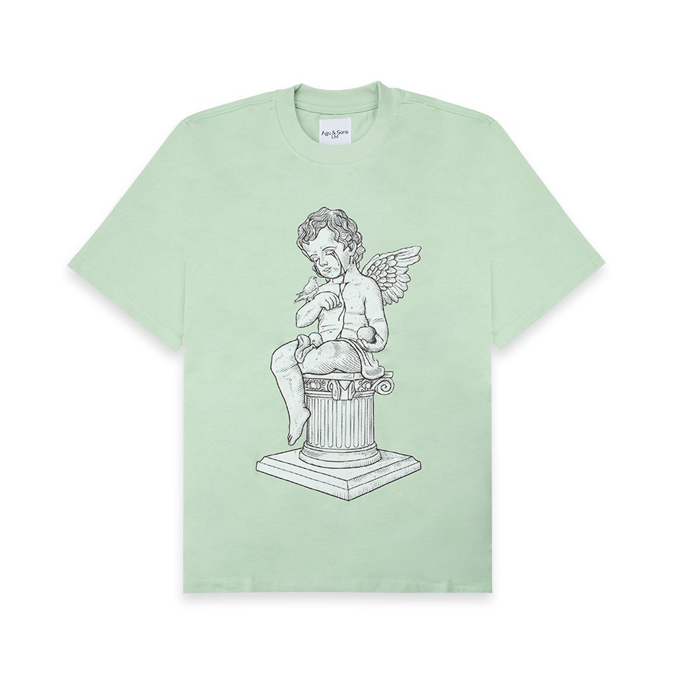 Mint green cherub Cupid graphic t-shirt. Renaissance angel tee.
