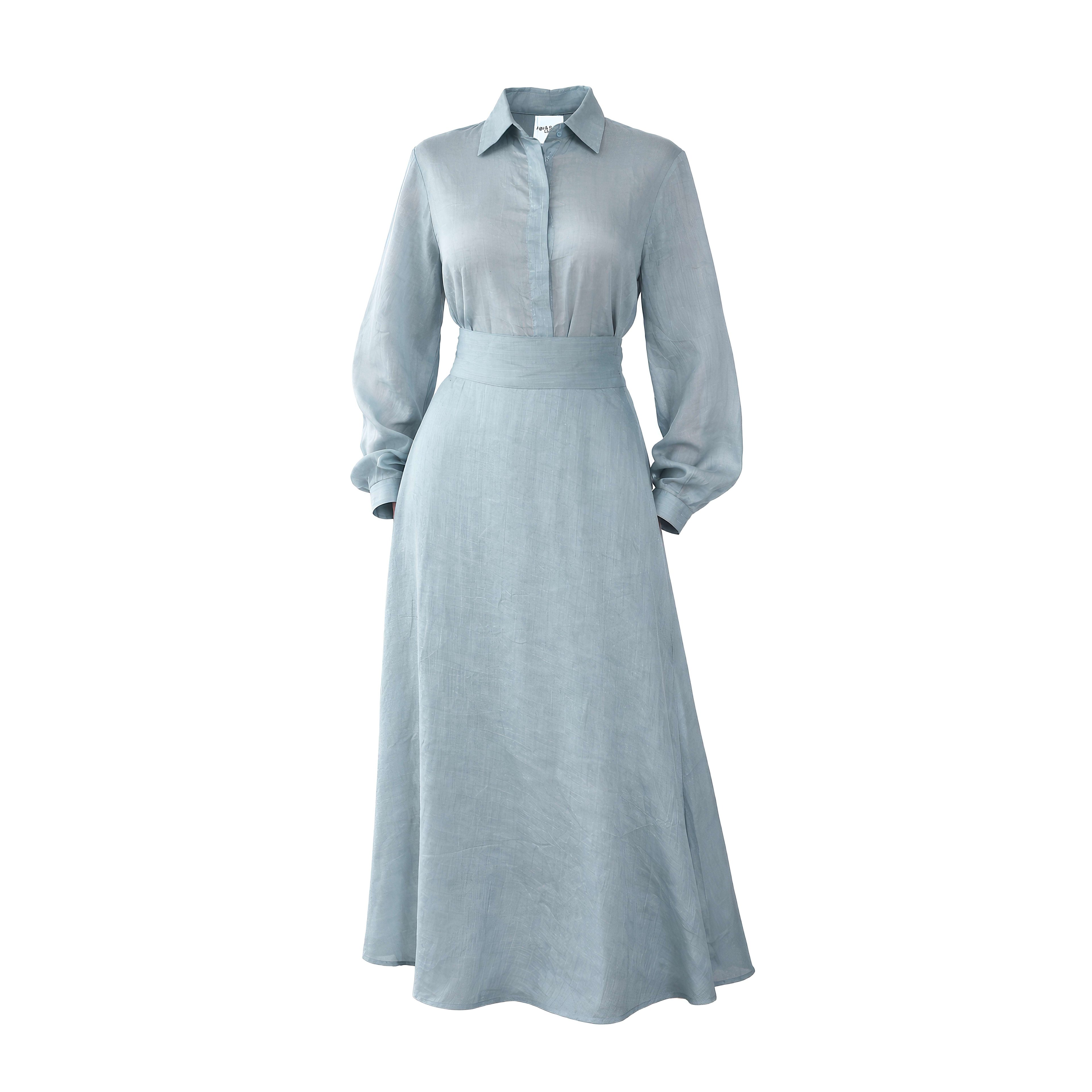 Azure Blue Linen Blouse & Maxi Skirt Set | Agu & Sons Ltd