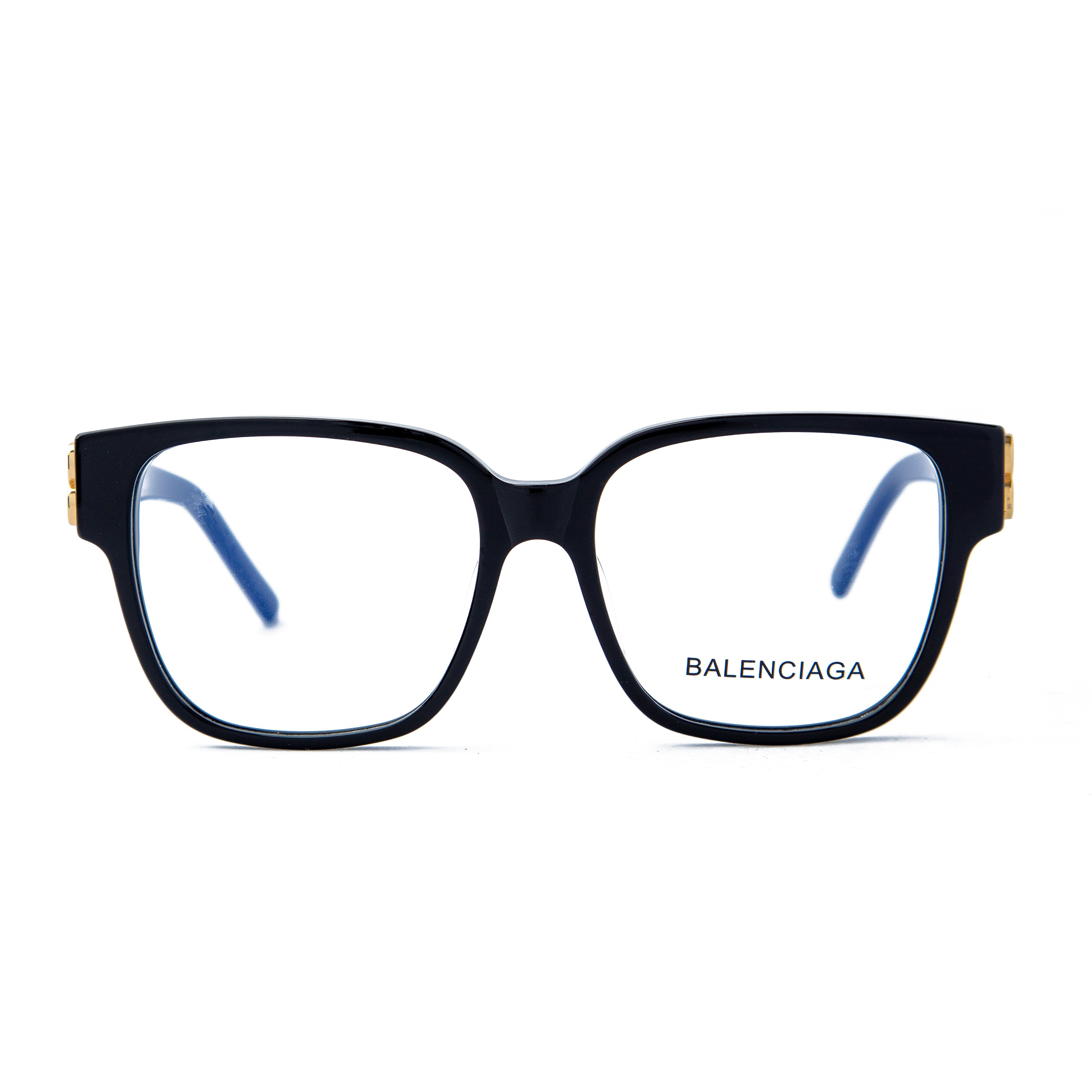 Balenciaga Black Frame Eyeglasses with Gold BB Logo Detailing