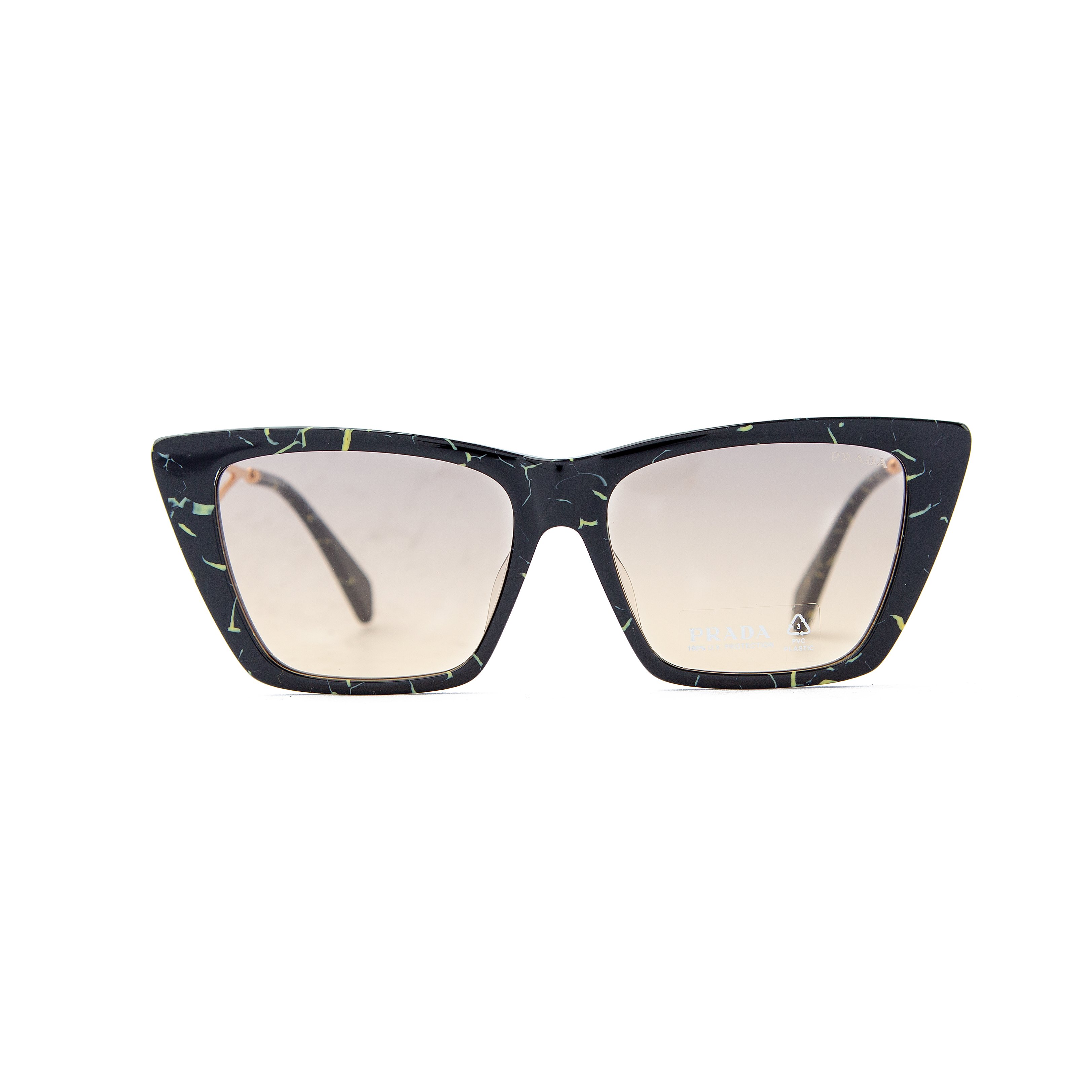 Prada Black Marble Square Sunglasses for Women with Gold Detail