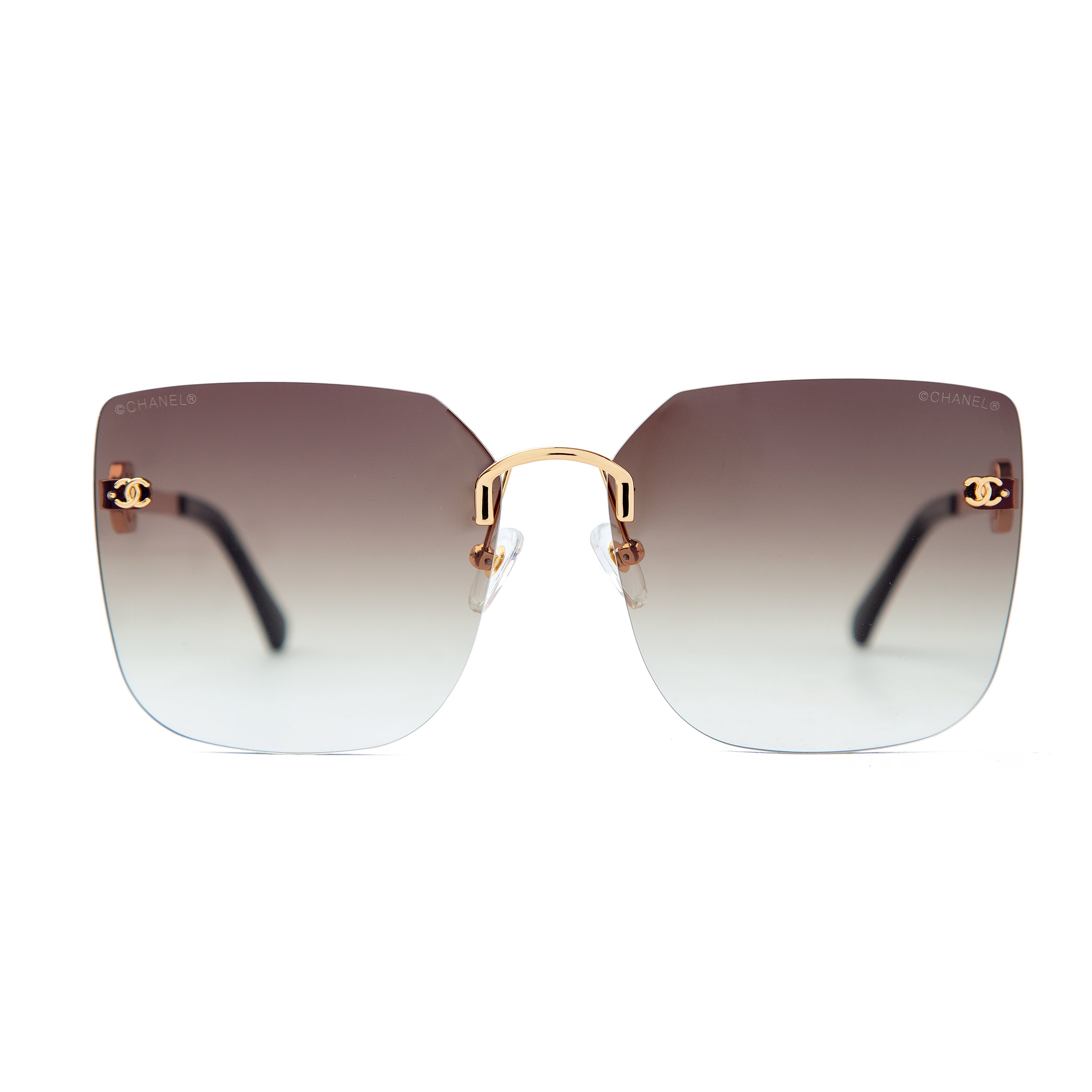 Chanel gradient rimless sunglasses with gold detailing, featuring luxury eyewear design and UV protection for a sophisticated look