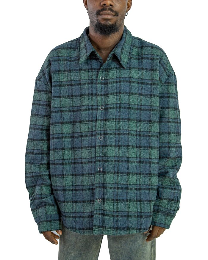 Green Plaid Padded Flannel Overshirt