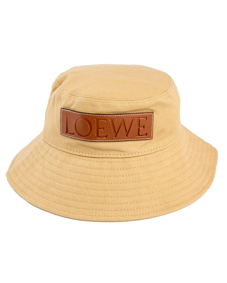 Loewe Canvas Bucket Hat, Beige Canvas, Tan Leather Patch, Unisex