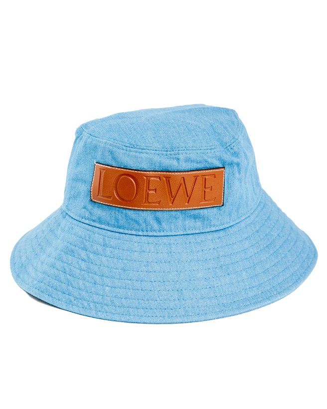 Loewe Denim Bucket Hat, Light Blue Denim, Tan Leather Patch, Unisex