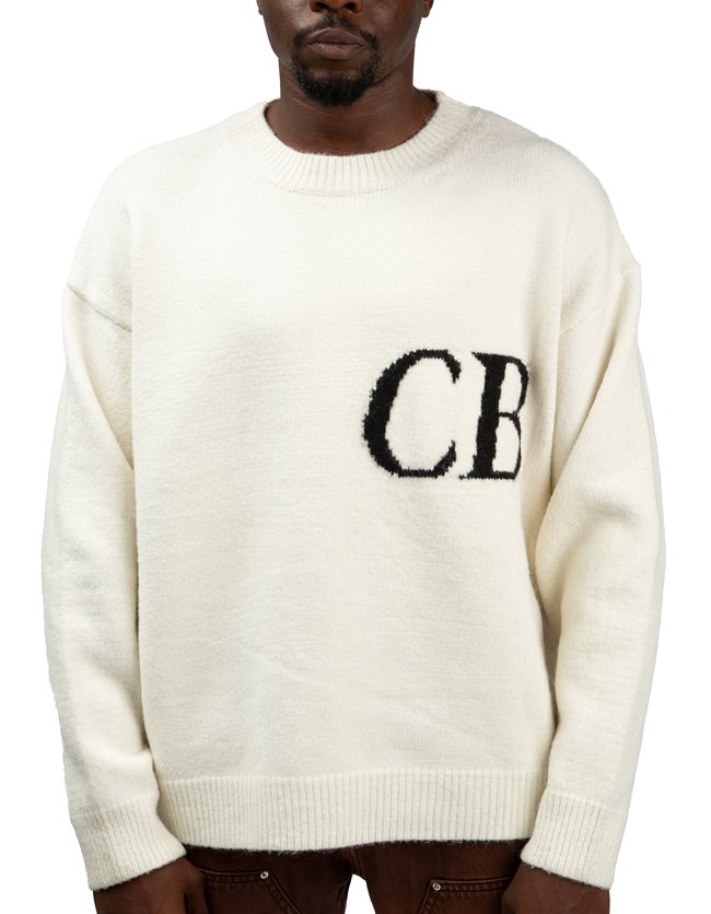 Cole Buxton CB Logo Knit Sweater - Cream