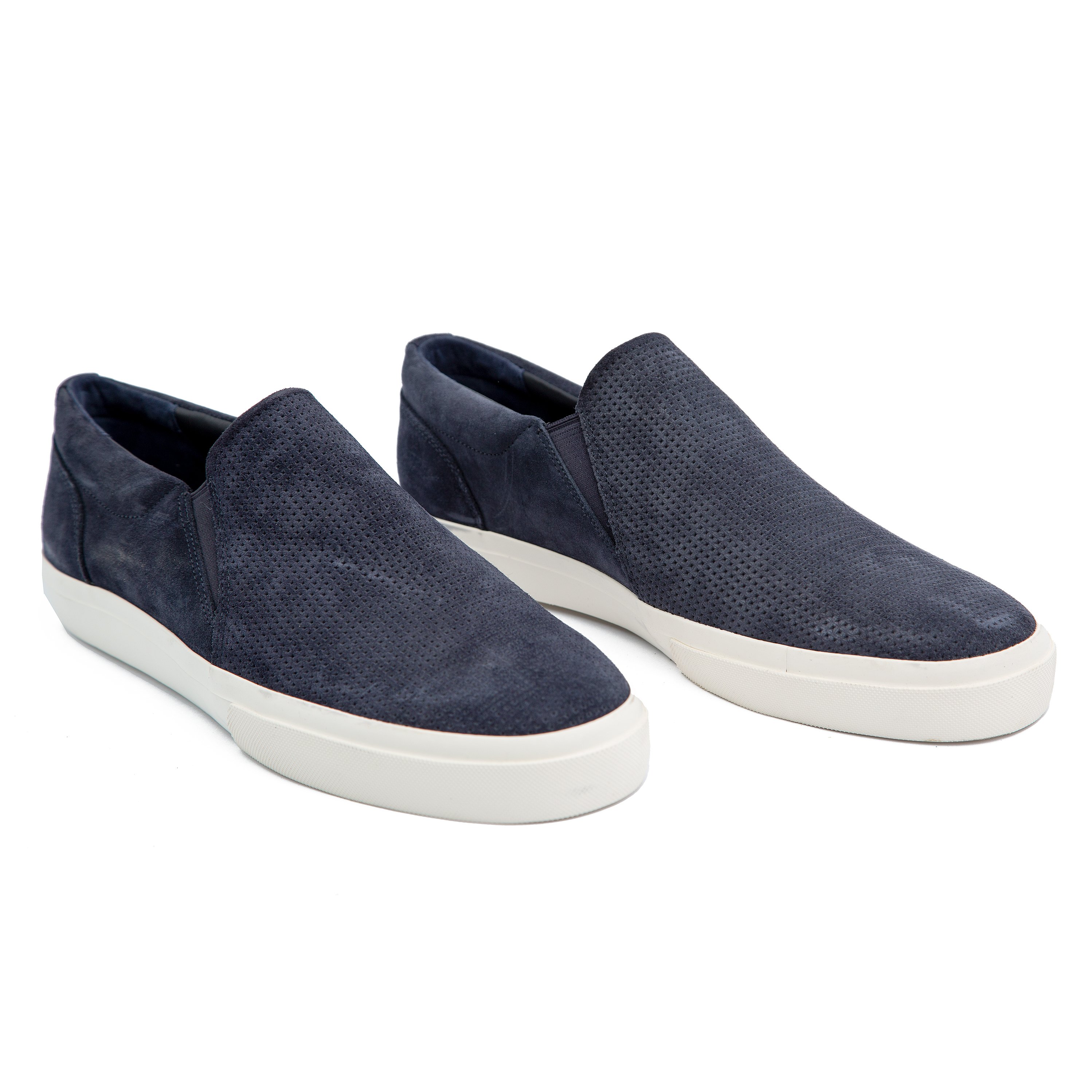Navy Perforated Suede Slip-On Sneakers – Stylish Unisex Shoes