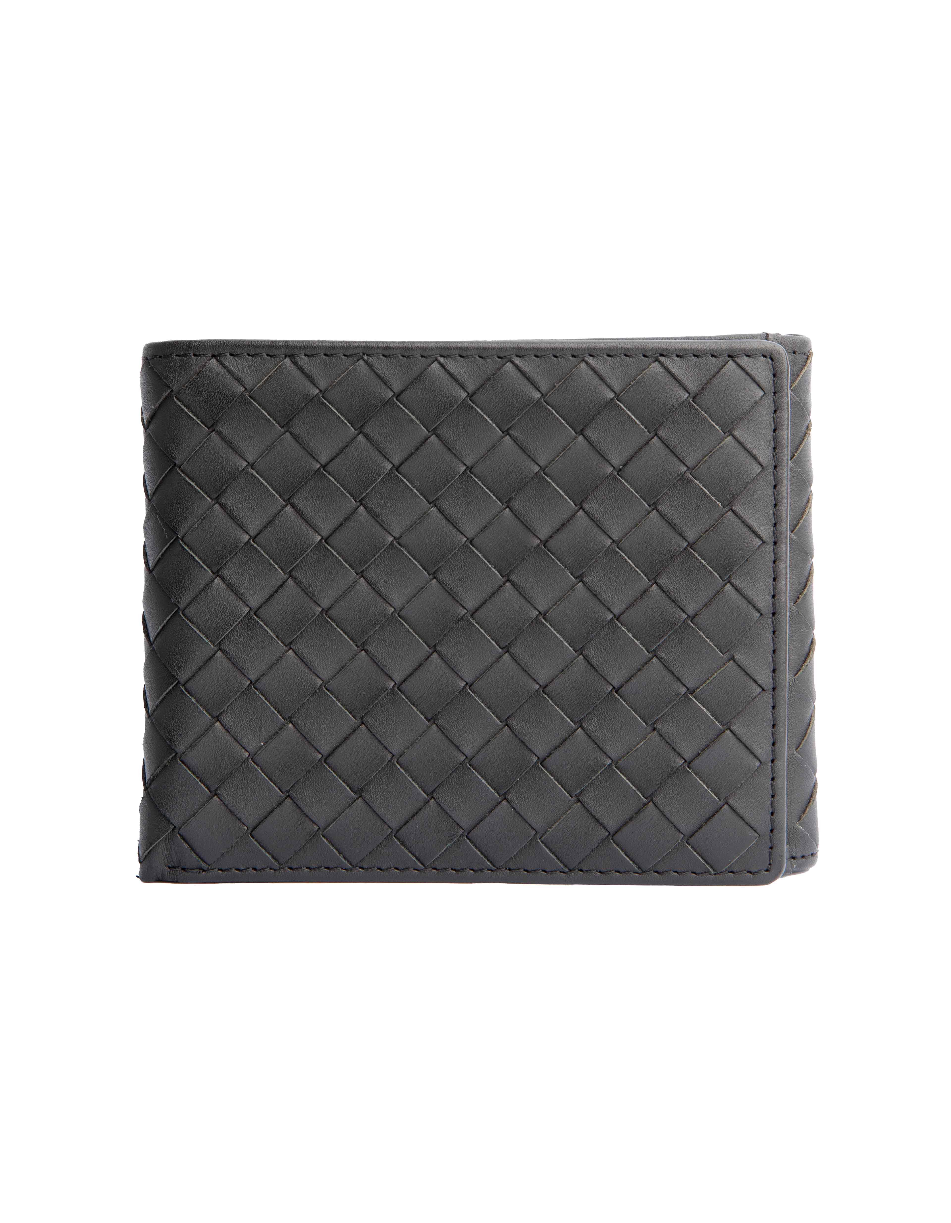 Bottega Veneta Black Intrecciato Leather Trifold Wallet