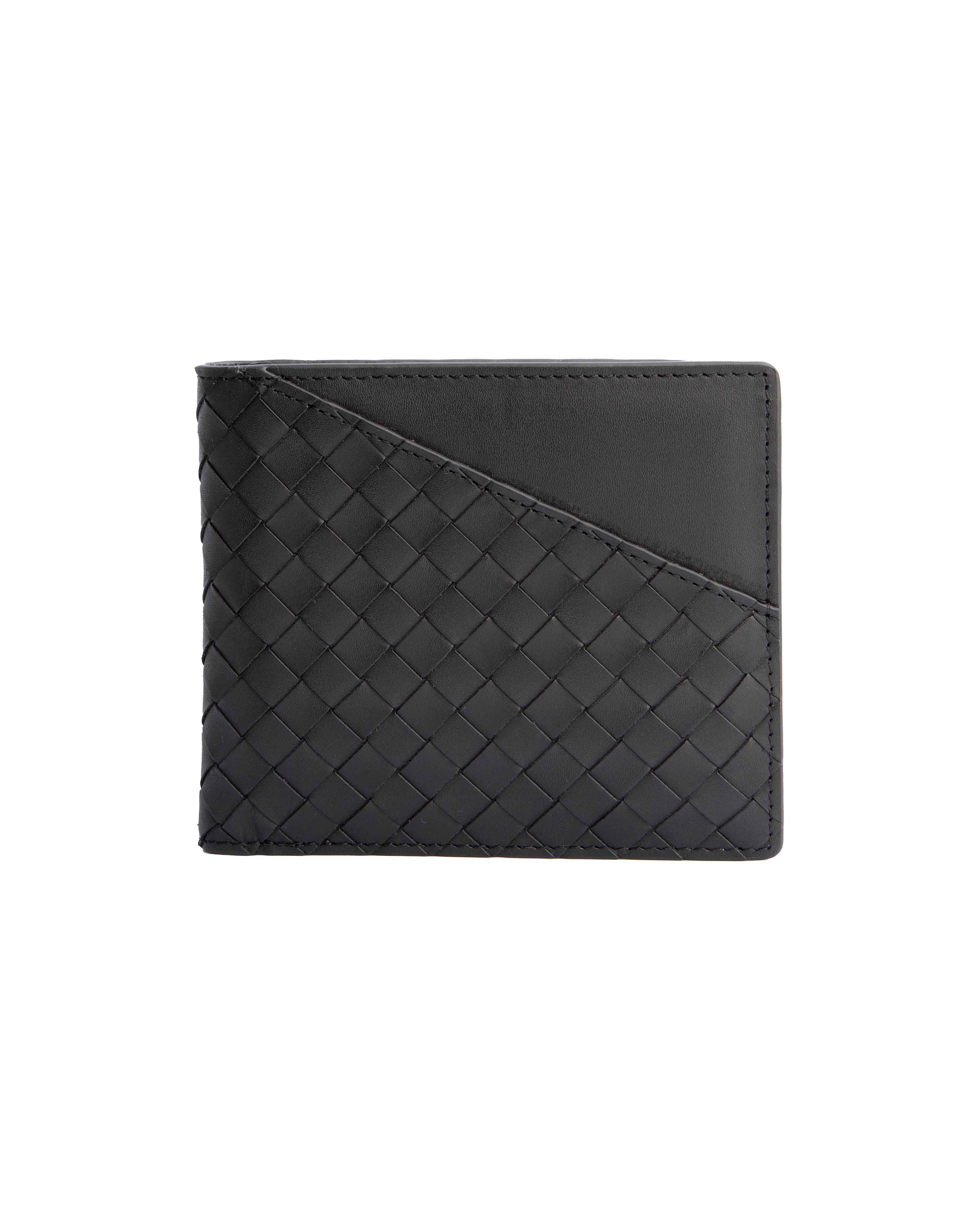 Bottega Veneta Black Intrecciato Diagonal Bi-Fold Wallet