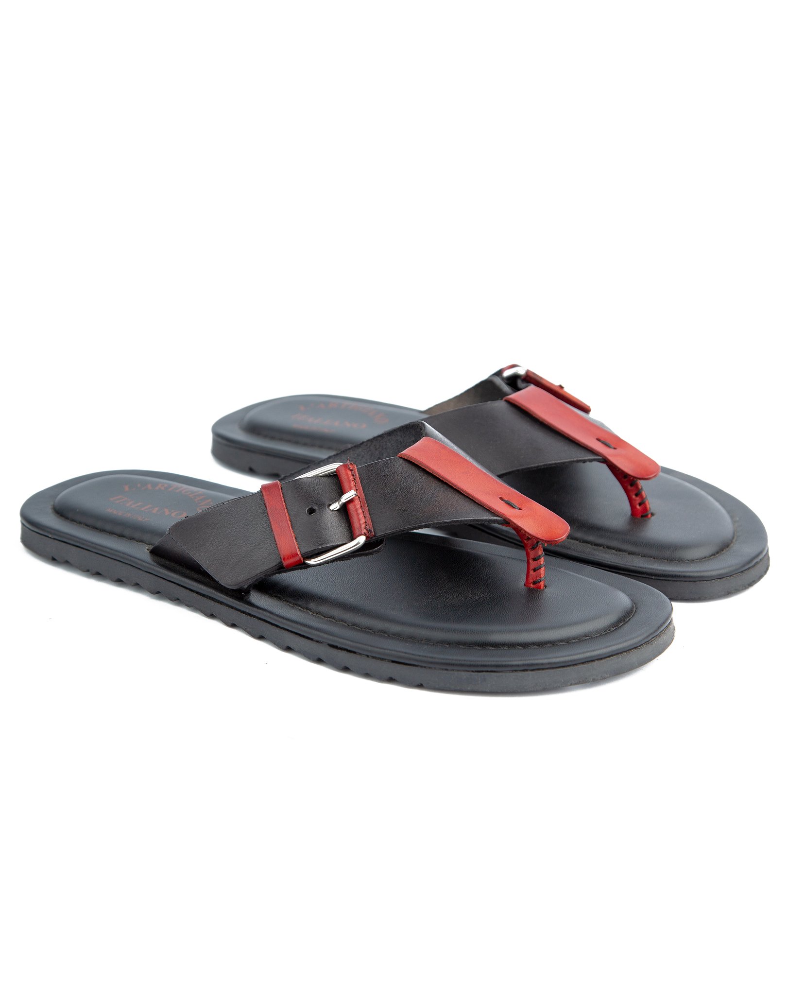 Valentino Italian Leather Sandals – Black & Red, Unisex Footwear