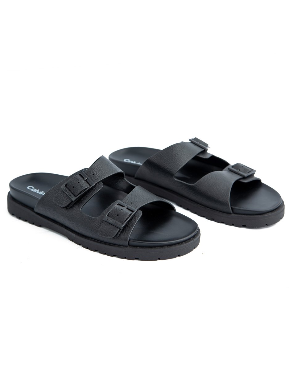 Calvin Klein Black Double Strap Sandals 