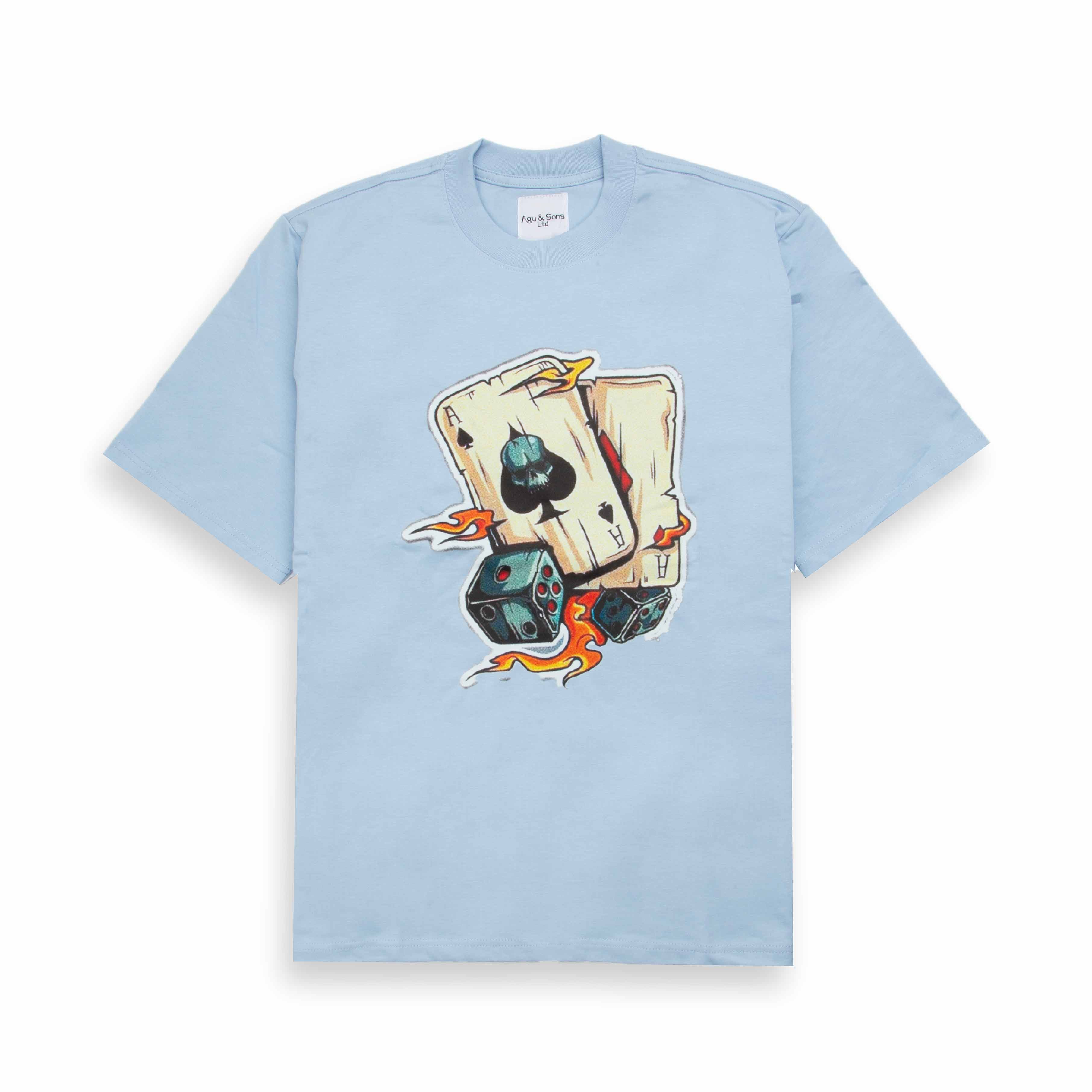 Agu & Sons Light Blue Lucky Aces Graphic T-Shirt