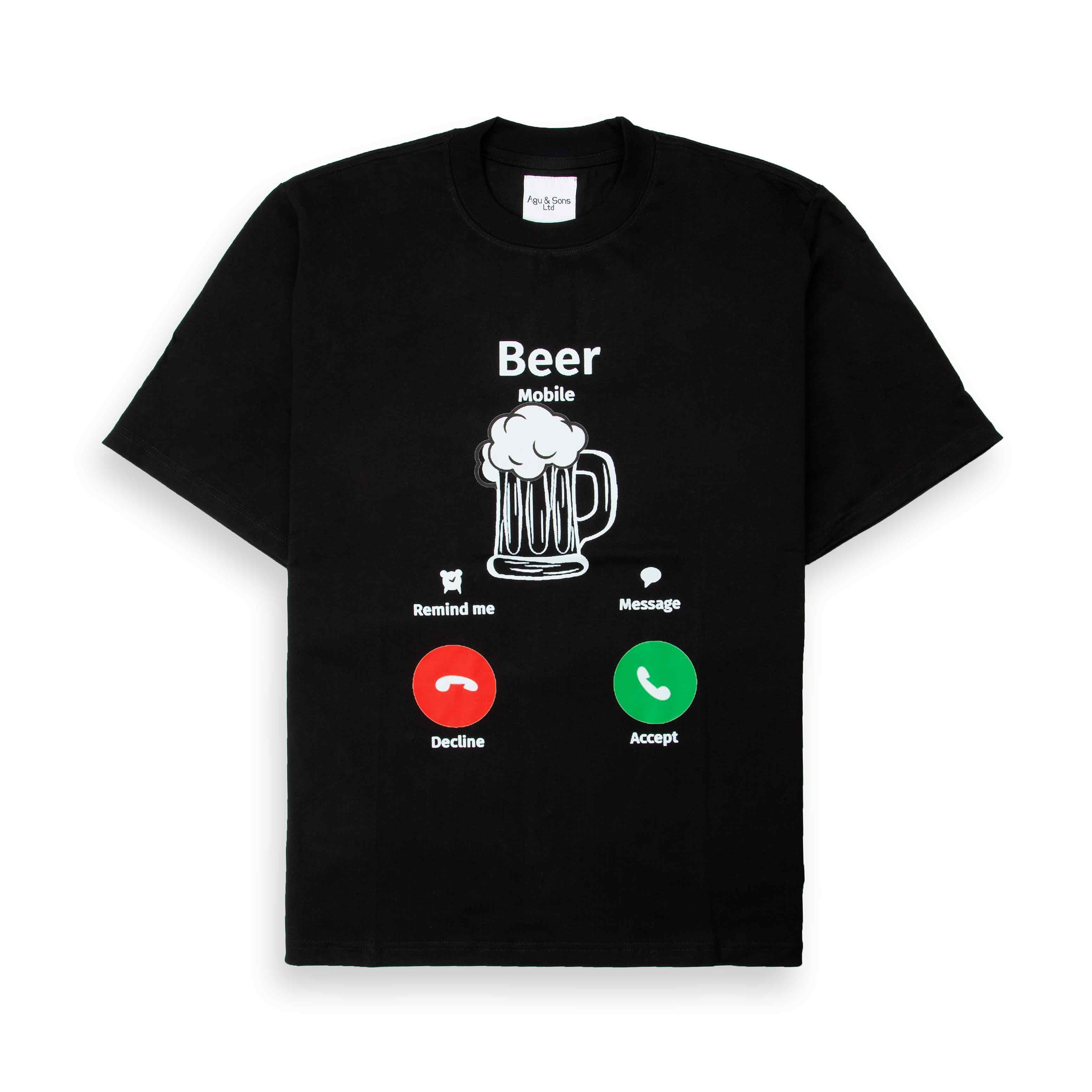 Agu & Sons Ltd. Black "Beer Call" Graphic T-Shirt