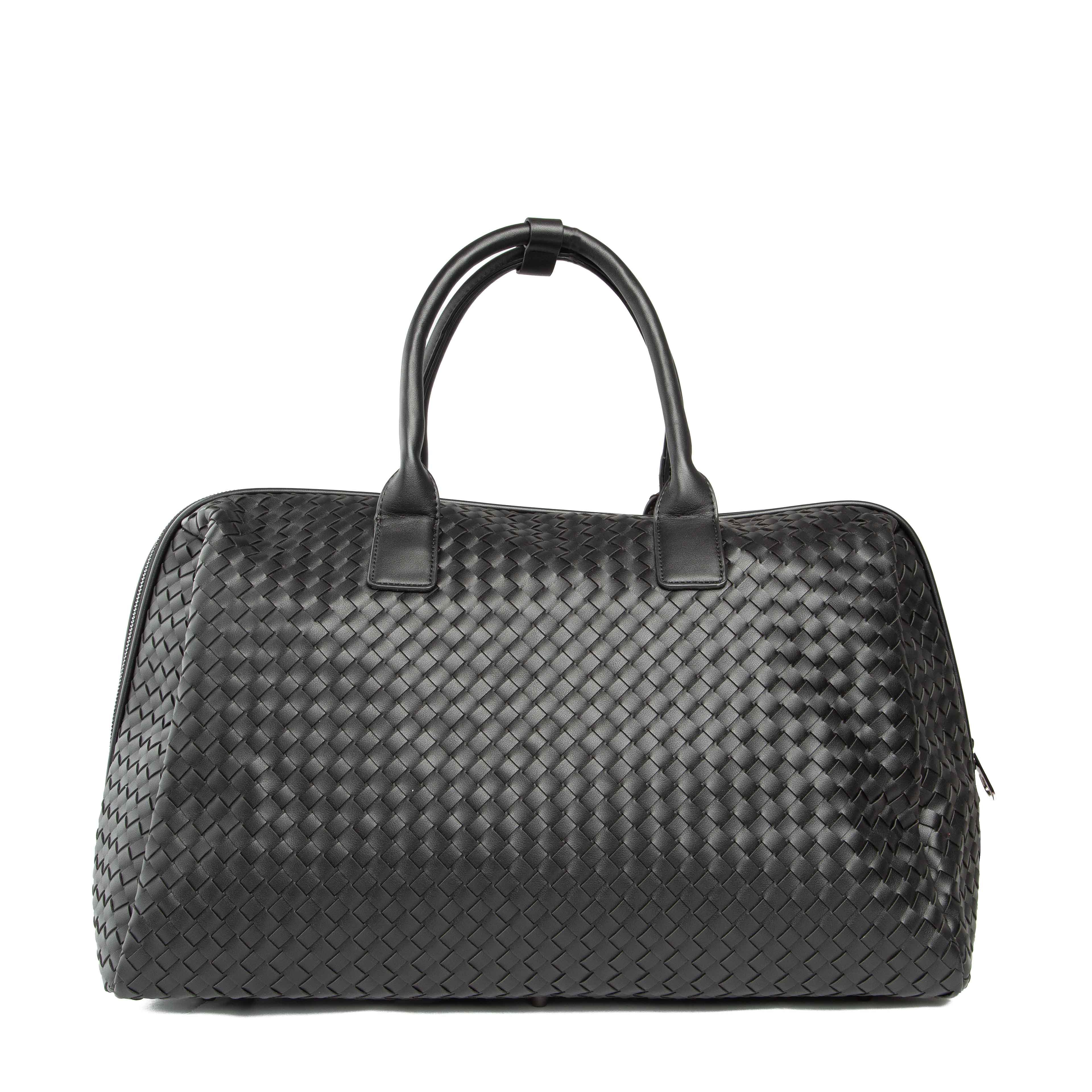 Bottega Veneta Intrecciato Black Leather Weekender Bag
