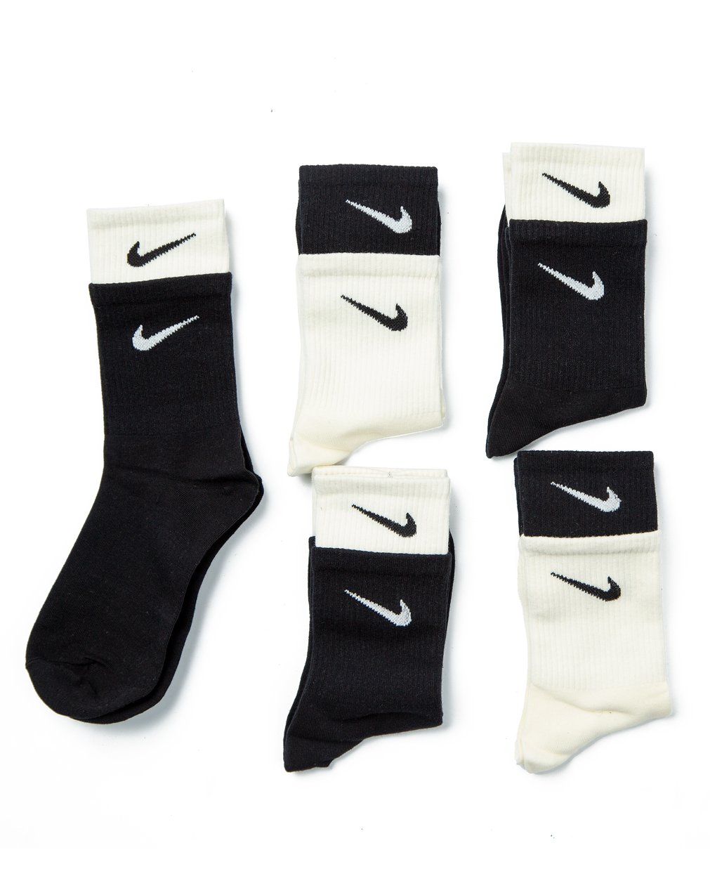 Nike Classic Black & White Swoosh Socks - 5 Pairs Gift Box